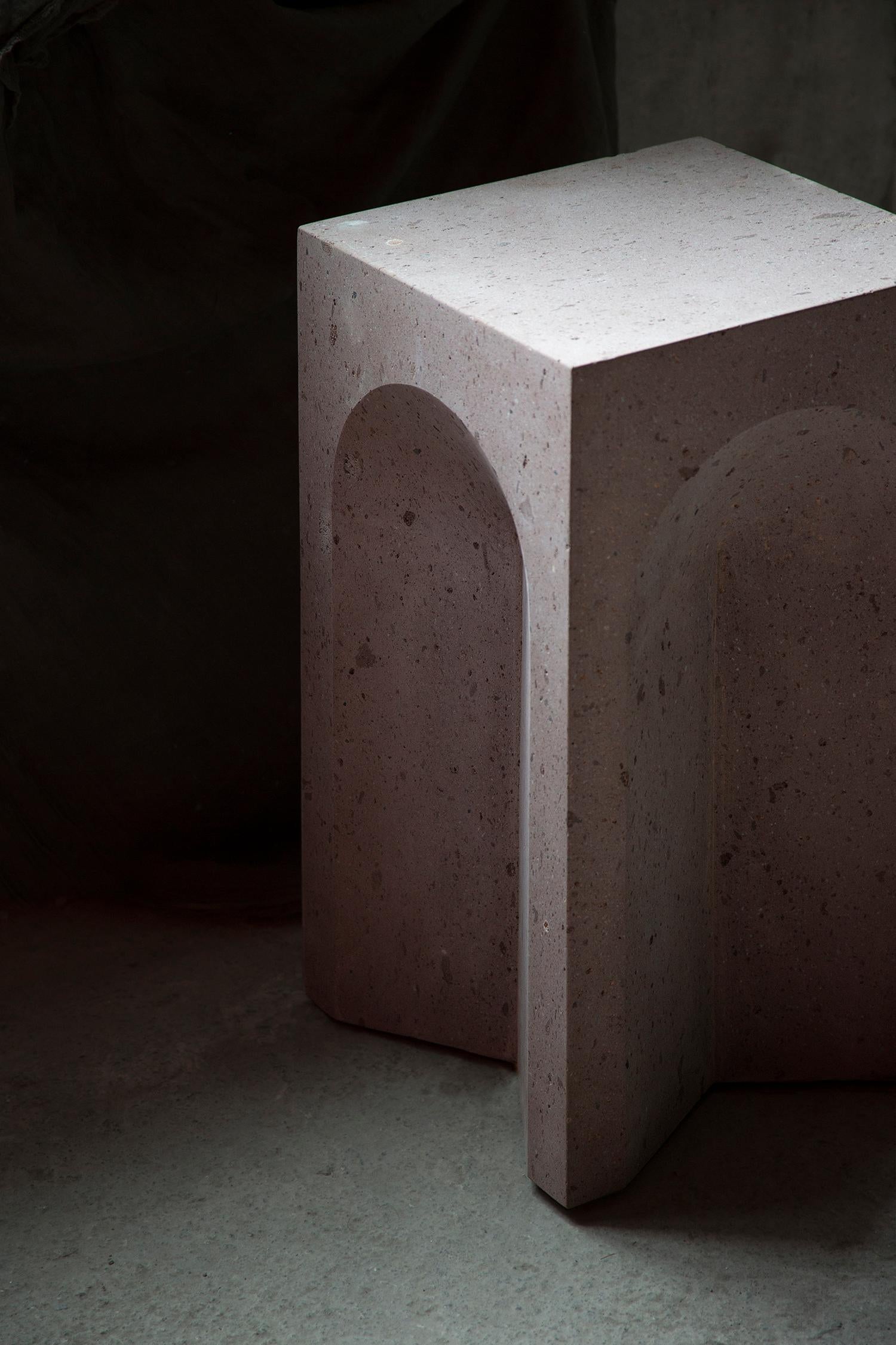 Stone Geometric Side Table in Pink Tuff For Sale