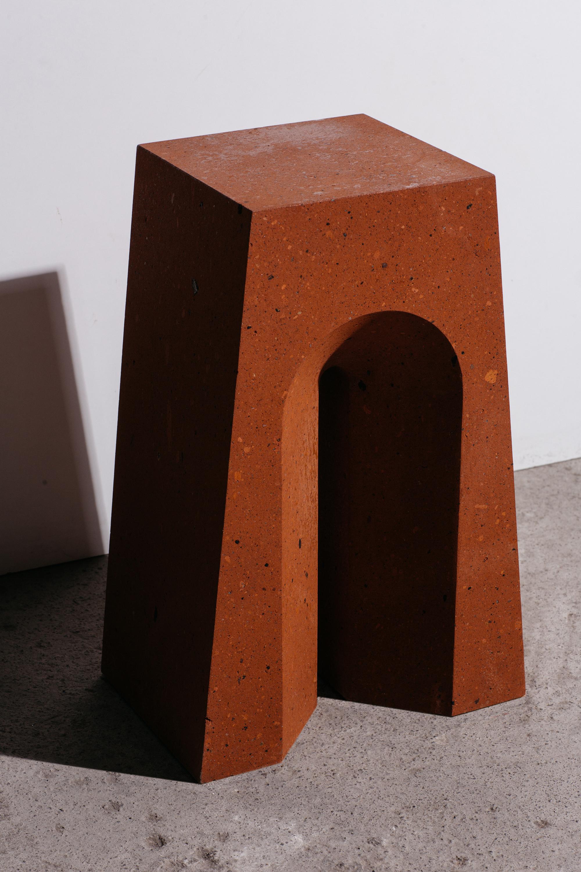Armenian Geometric Arch Side Table in Red Tuff For Sale