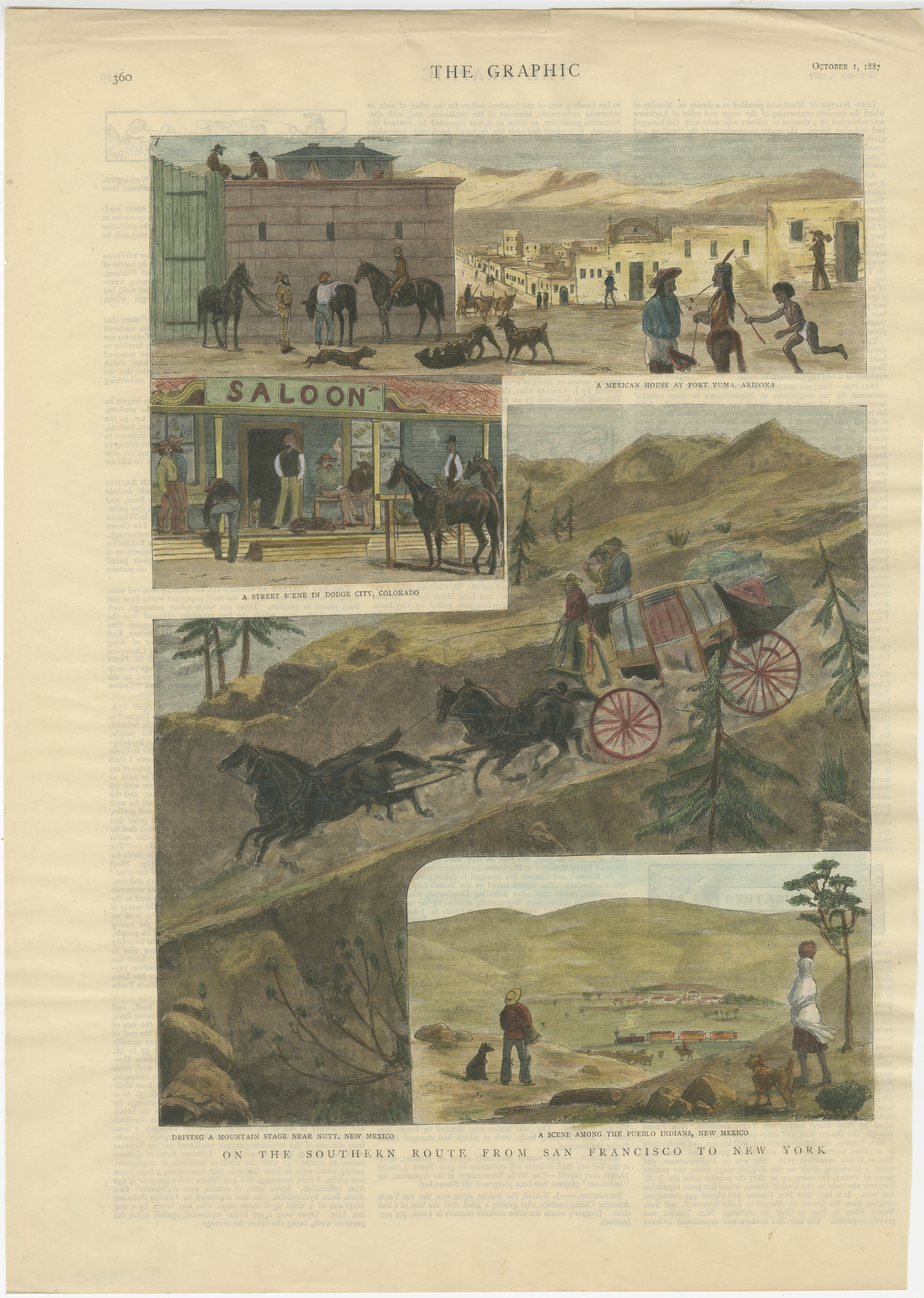Titel: Auf der Südroute, von San Francisco nach New York - Veröffentlicht in *The Graphic*, 1. Oktober 1887

Dieser handkolorierte Holzstich, der am 1. Oktober 1883 in The Graphic, einer britischen illustrierten Zeitung, veröffentlicht wurde, zeigt