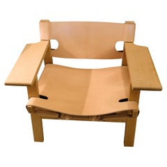 The Spanich Chair Model BM2226 Made In Oak & Paninated Vegetal Natural Leather