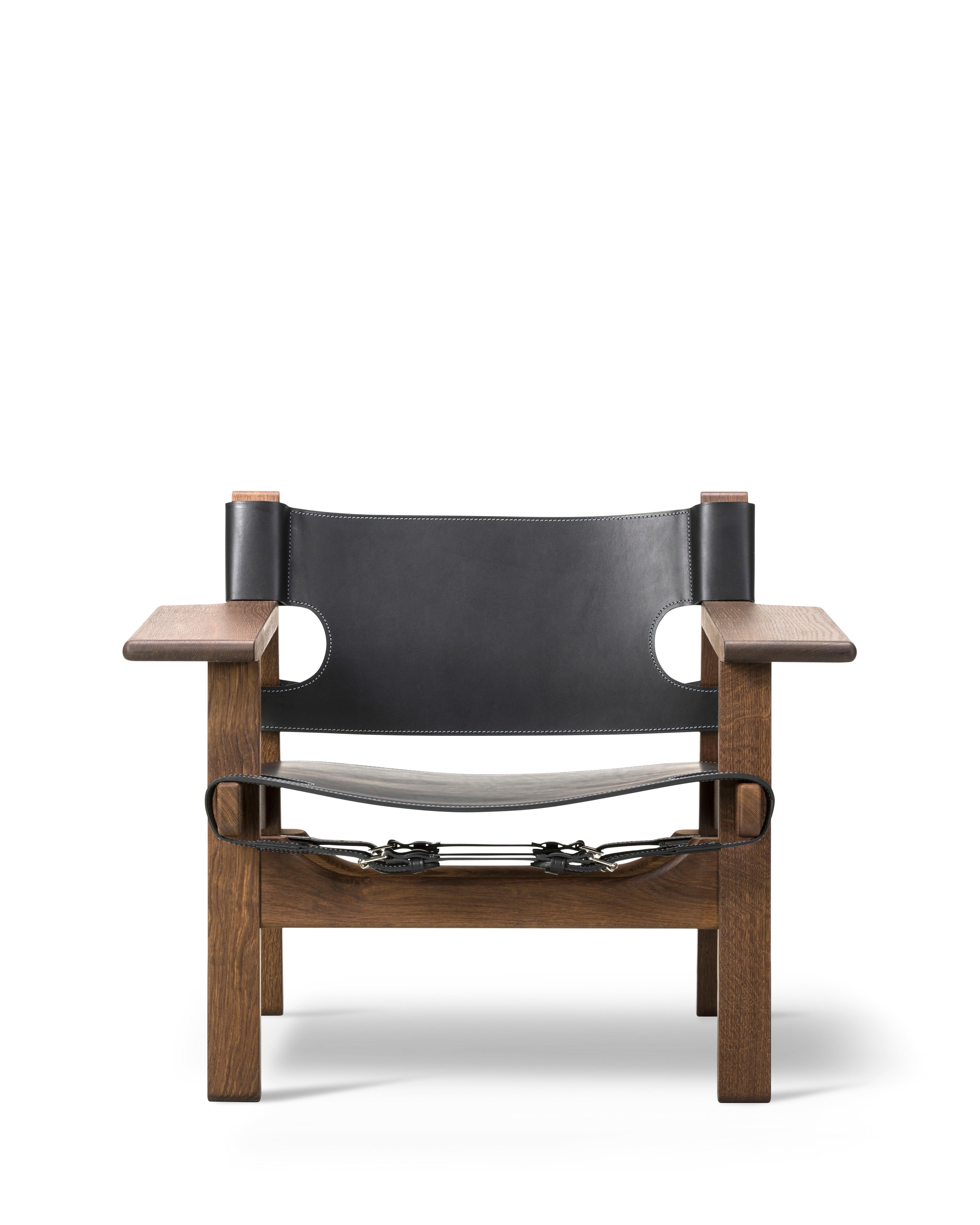 Scandinavian Modern The Spanish Chair in Black Leather/Smoked Oak by Børge Mogensen for Fredericia For Sale