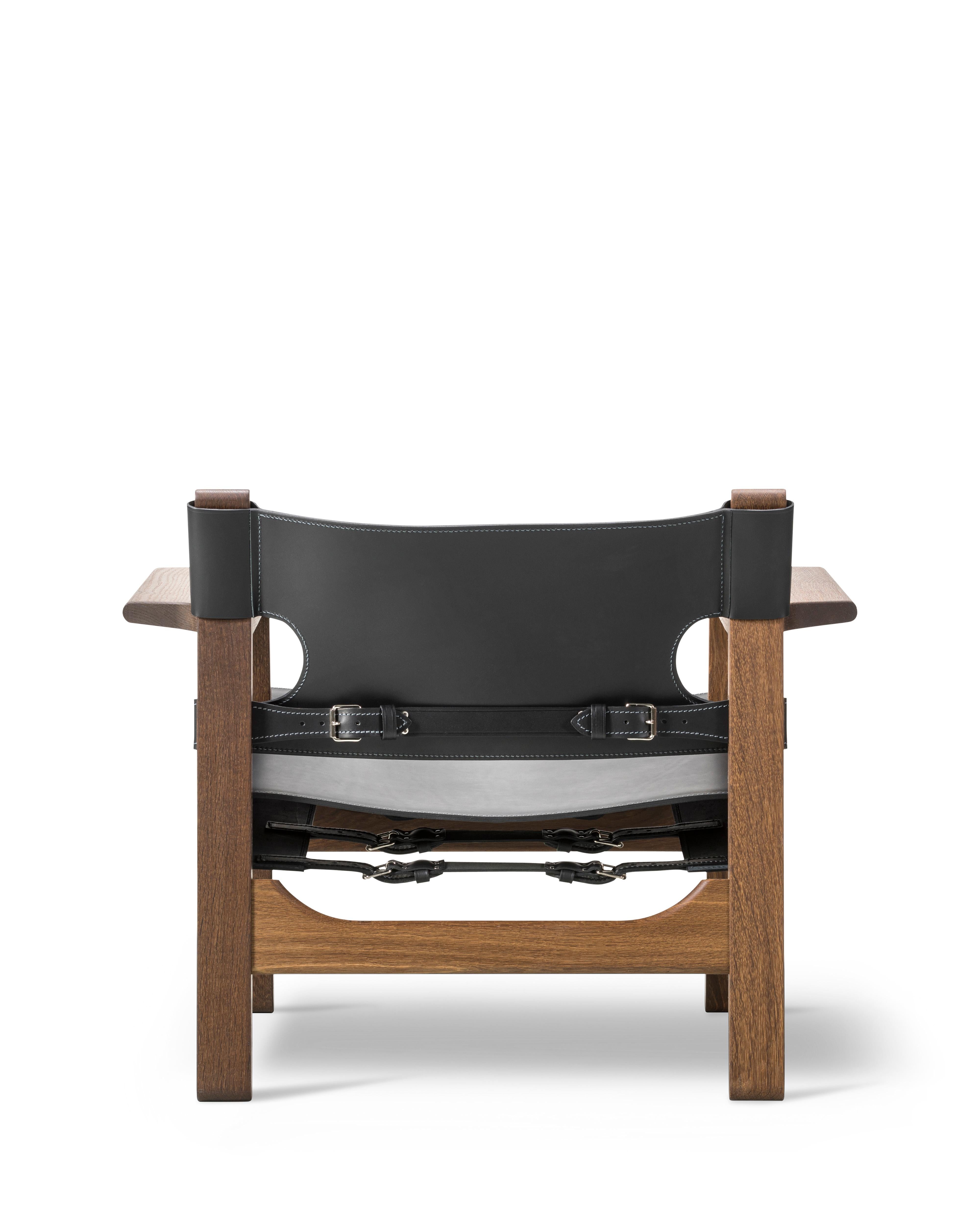 Danish The Spanish Chair in Black Leather/Smoked Oak by Børge Mogensen for Fredericia For Sale