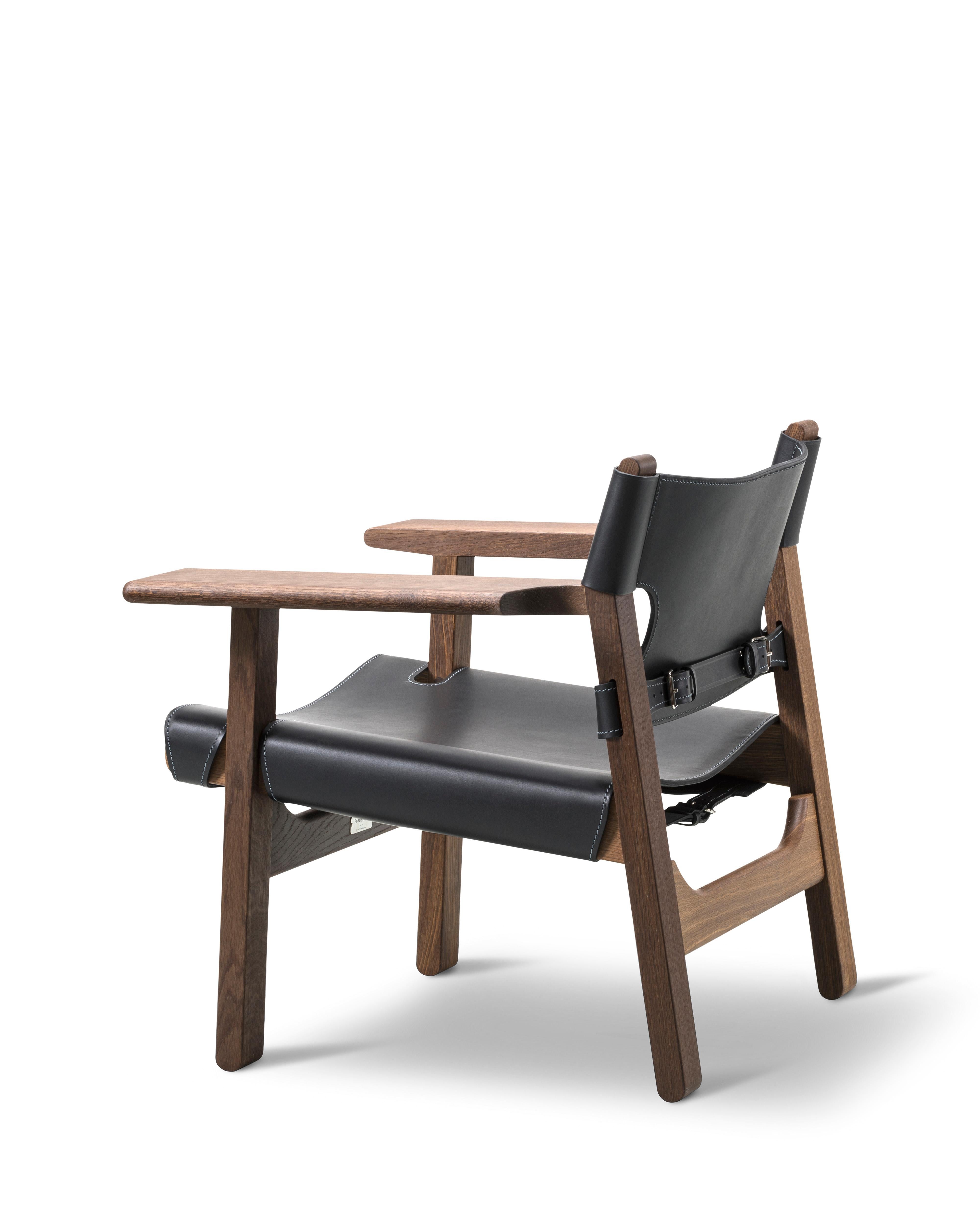 Danish The Spanish Chair in Black Leather/Smoked Oak by Børge Mogensen for Fredericia For Sale