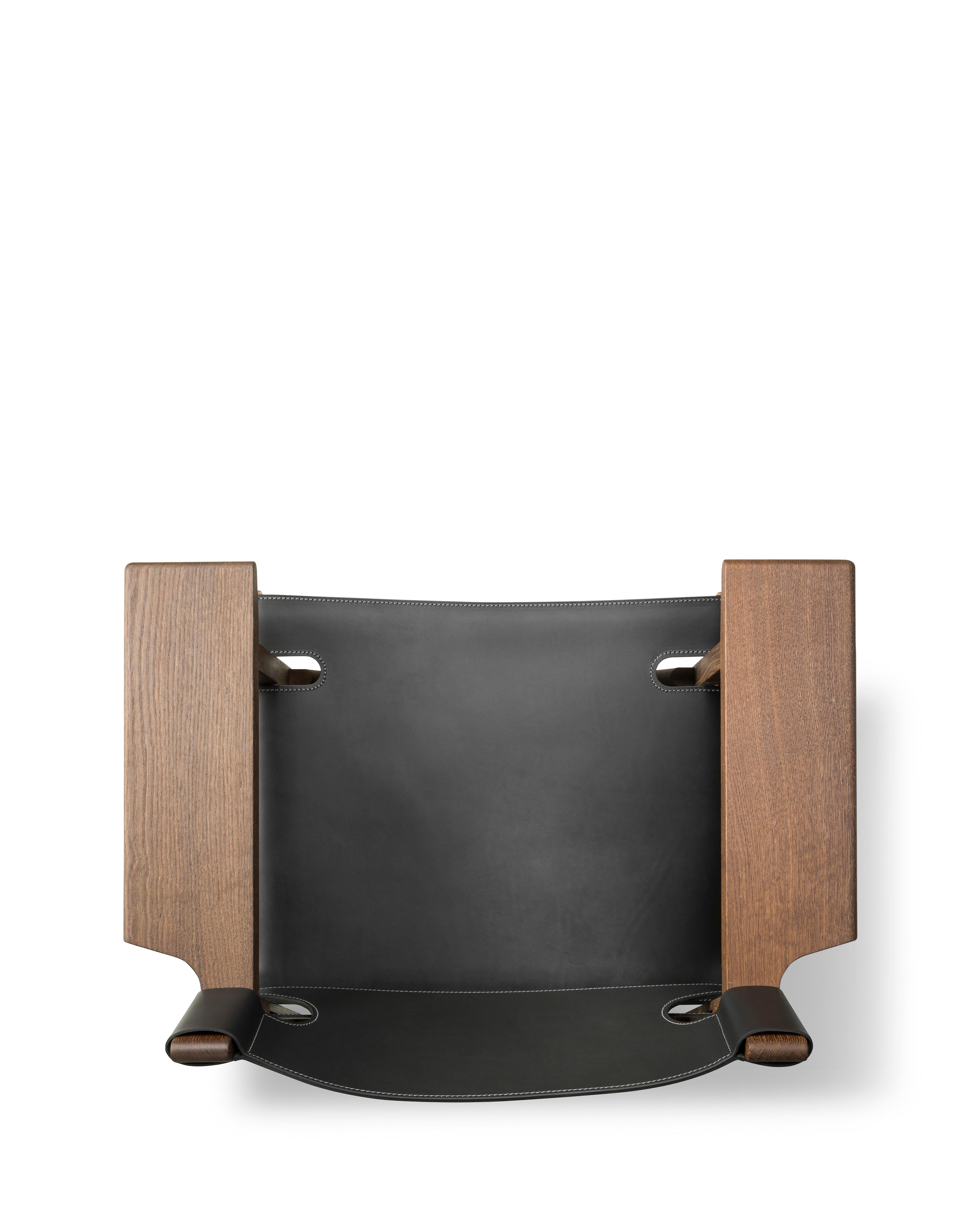 Oiled The Spanish Chair in Black Leather/Smoked Oak by Børge Mogensen for Fredericia For Sale