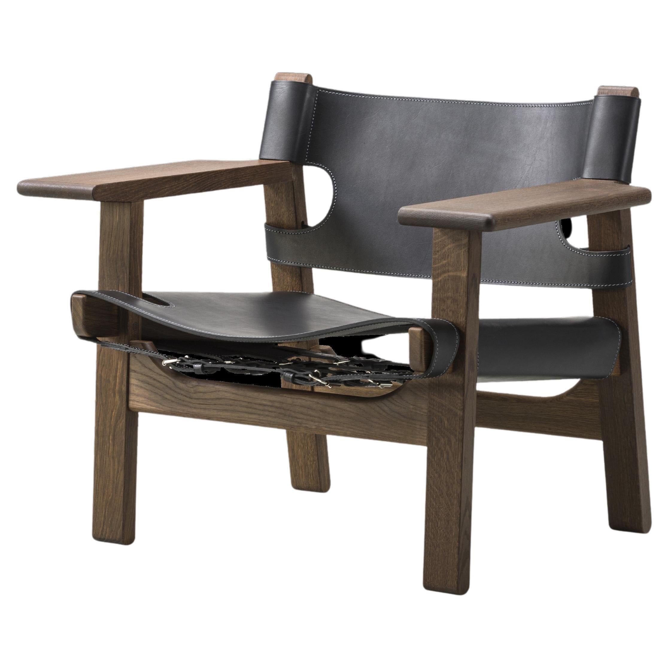 Chaise espagnole en cuir noir/chêne fumé par Børge Mogensen pour Fredericia