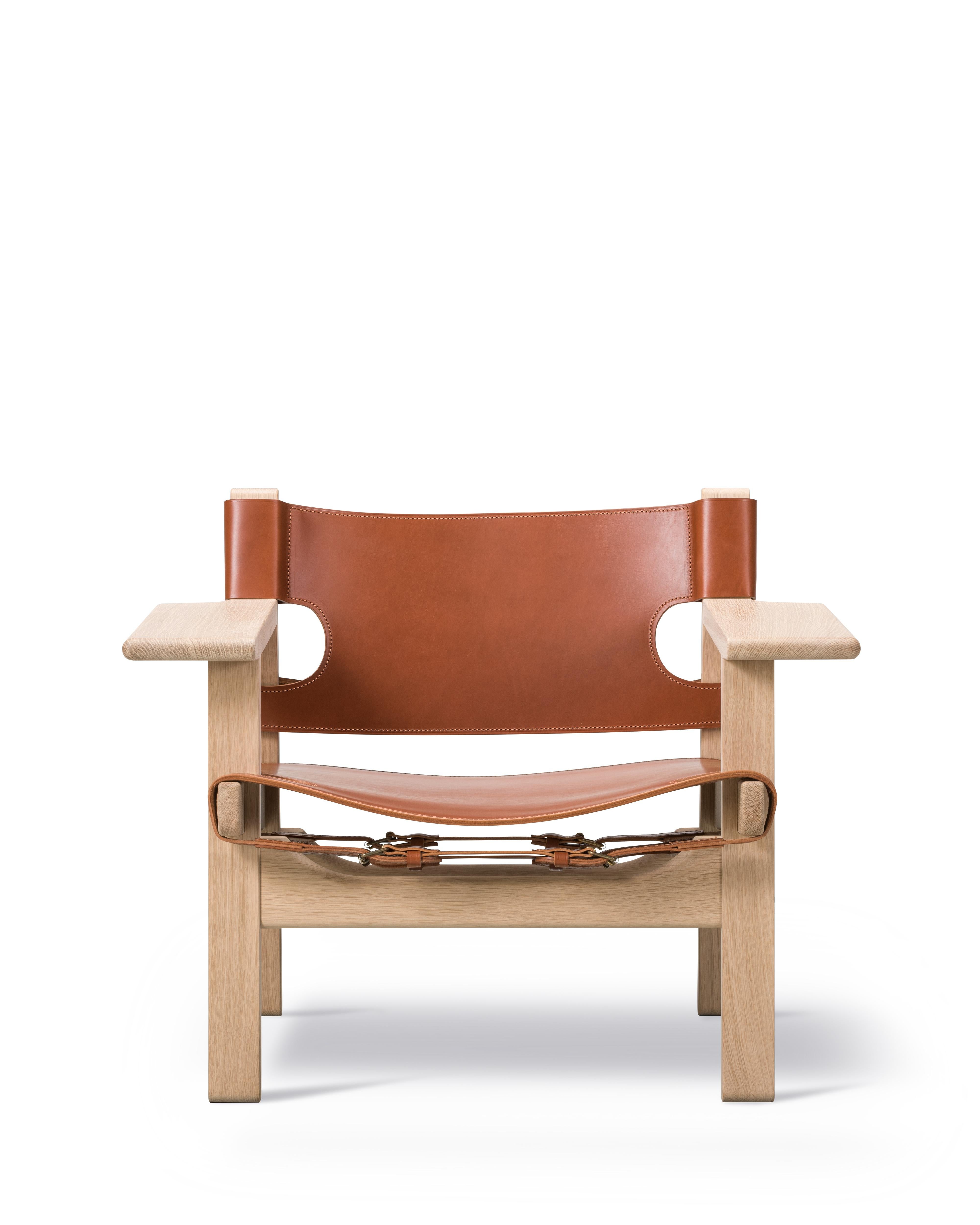 La Silla Española en cuero coñac/roble acolchado de Børge Mogensen para Fredericia Escandinavo moderno en venta