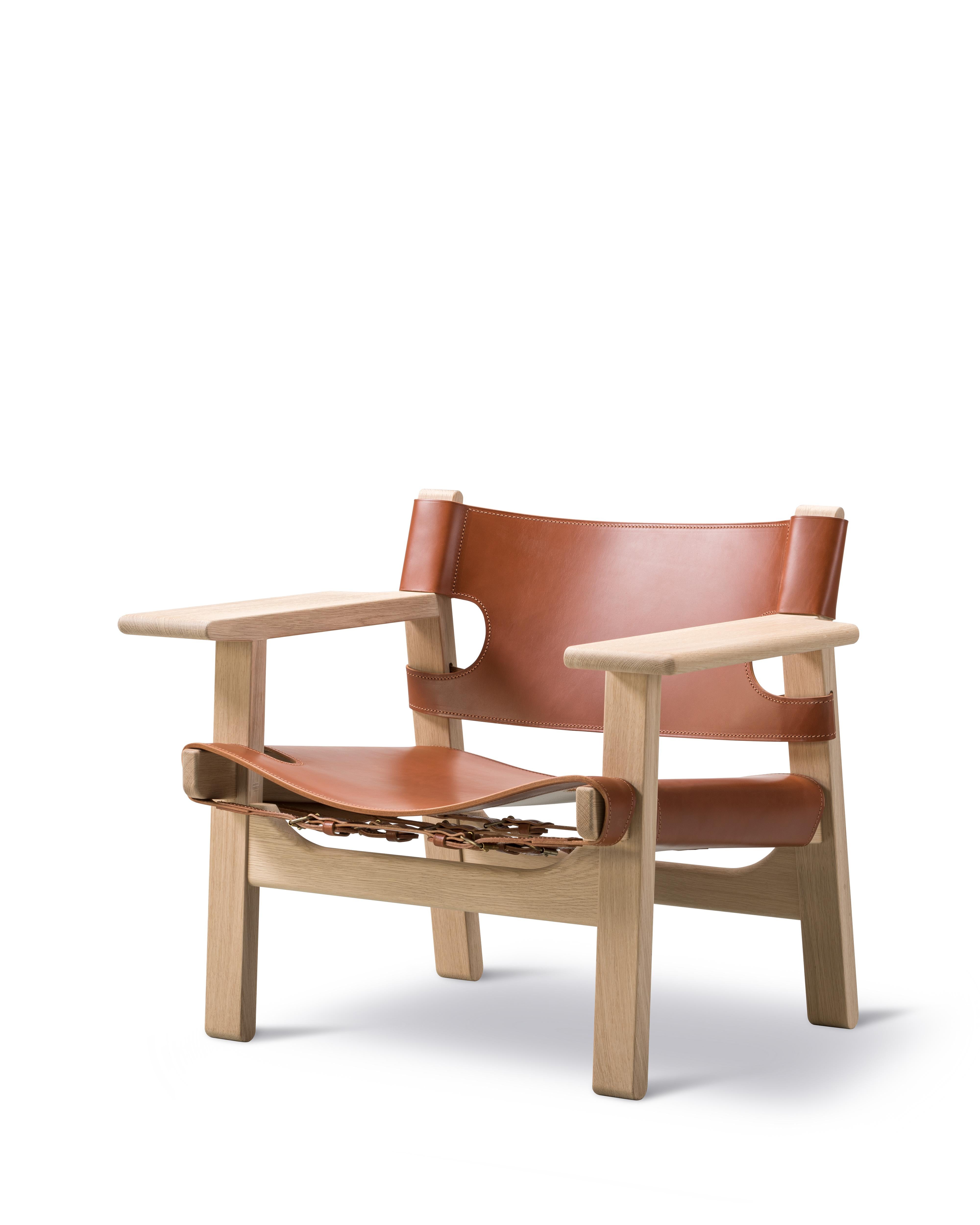 Danois La Chaise espagnole en cuir cognac/chêne sculpté par Børge Mogensen pour Fredericia en vente