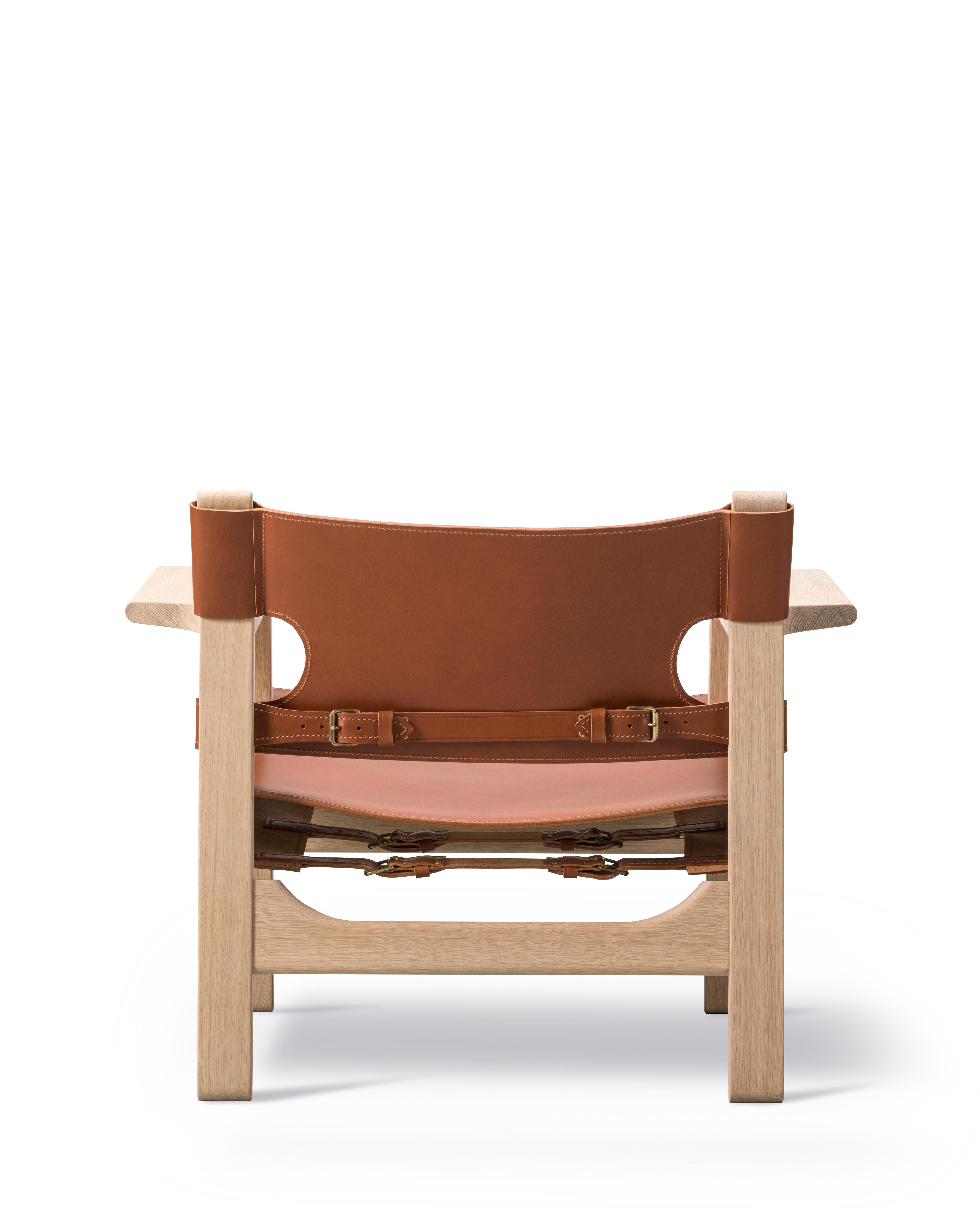 Scandinavian Modern The Spanish Chair in Cognac Leather/Soaped Oak by Børge Mogensen for Fredericia For Sale