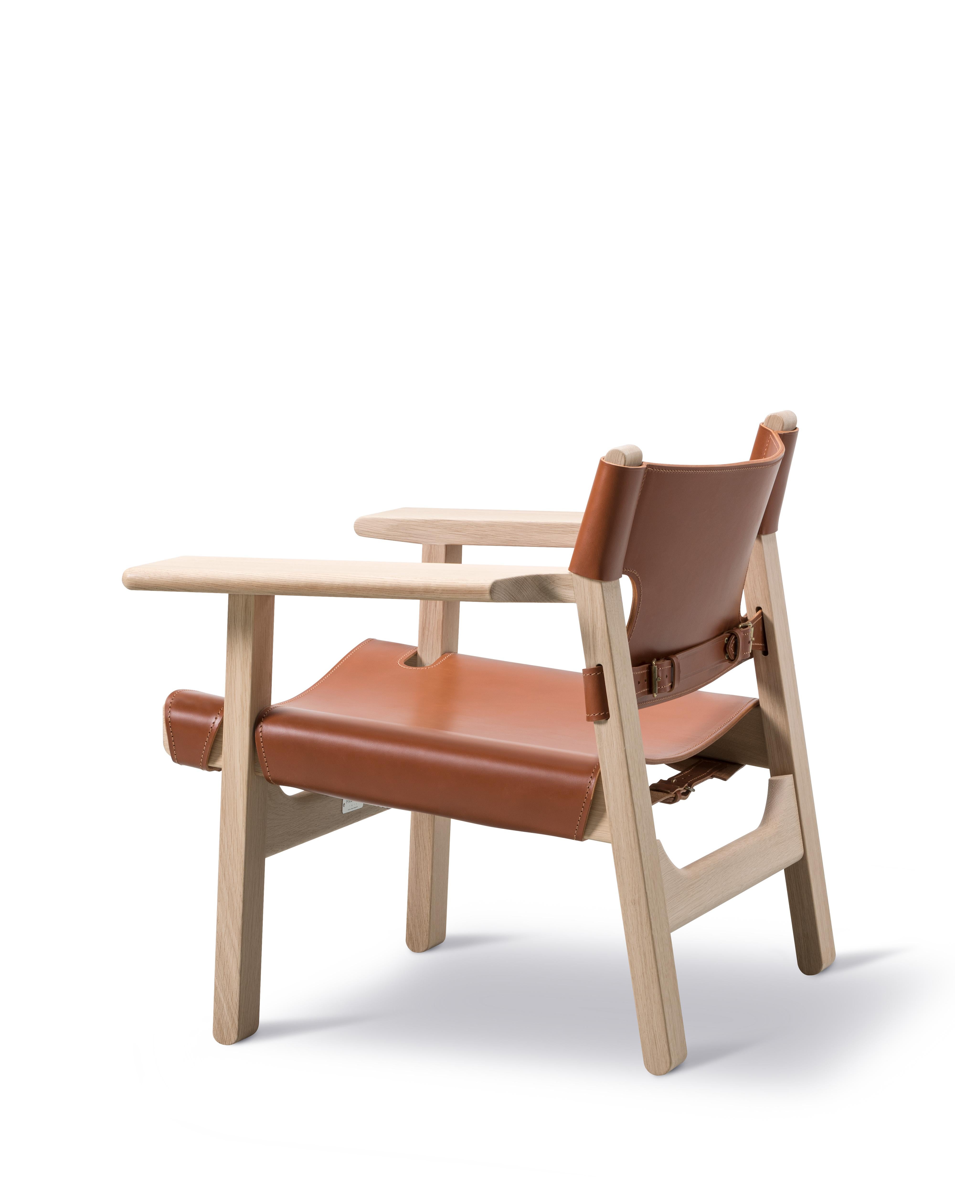 XXIe siècle et contemporain La Chaise espagnole en cuir cognac/chêne sculpté par Børge Mogensen pour Fredericia en vente