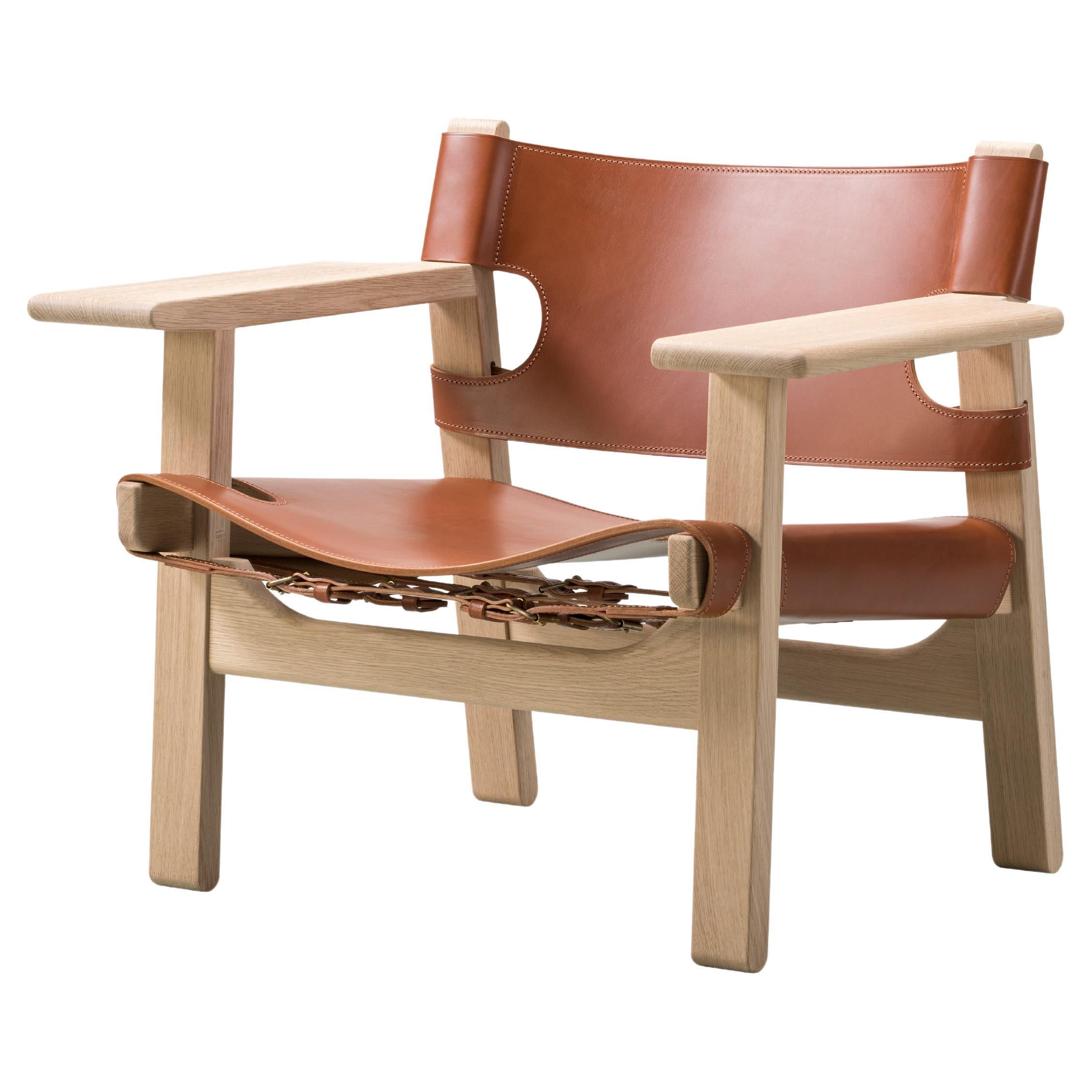 Der spanische Stuhl aus cognacfarbenem Leder und geseifter Eiche von Børge Mogensen für Fredericia