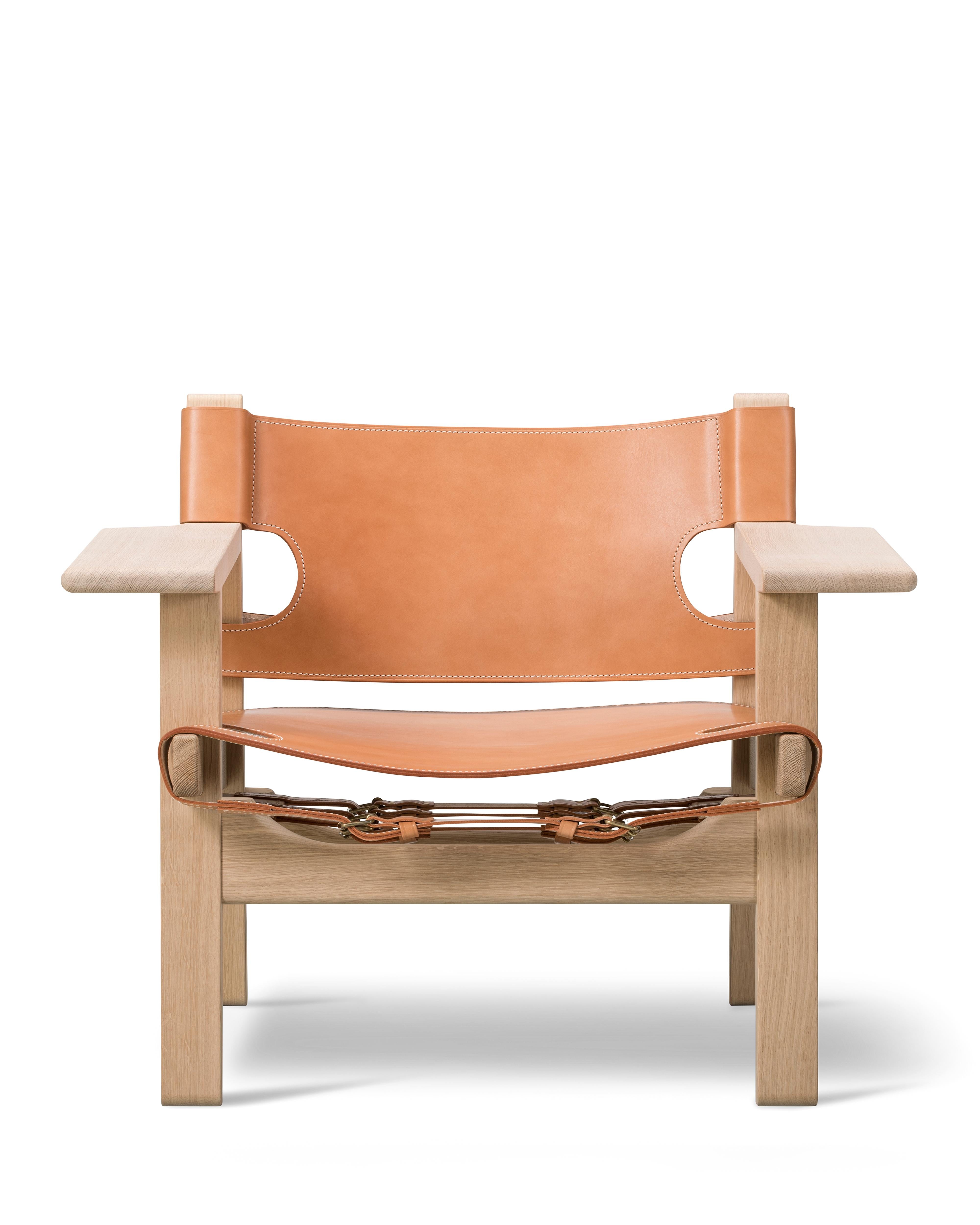 Scandinave moderne Chaise espagnole en cuir naturel/chêne moulé par Børge Mogensen pour Fredericia en vente