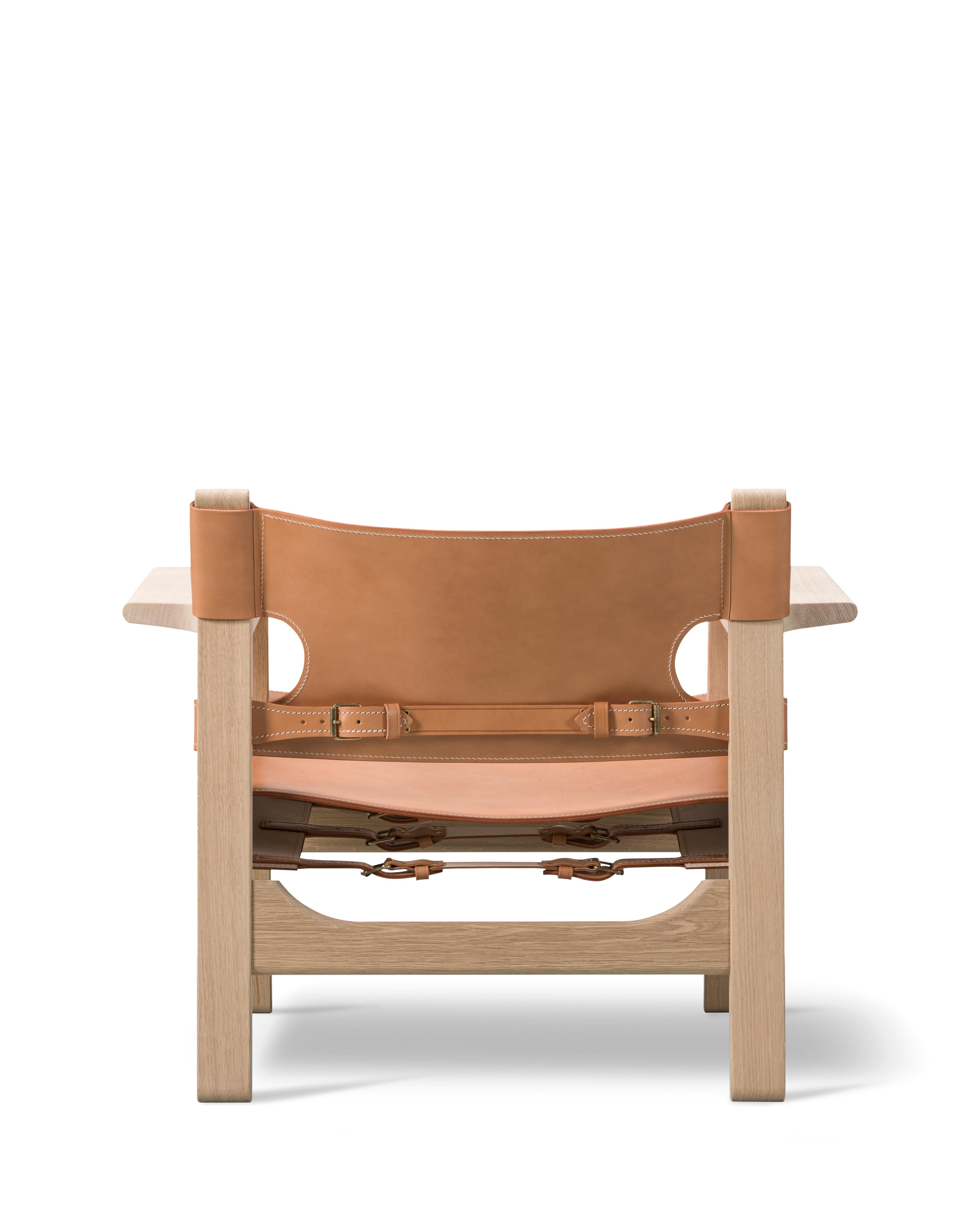 Danois Chaise espagnole en cuir naturel/chêne moulé par Børge Mogensen pour Fredericia en vente