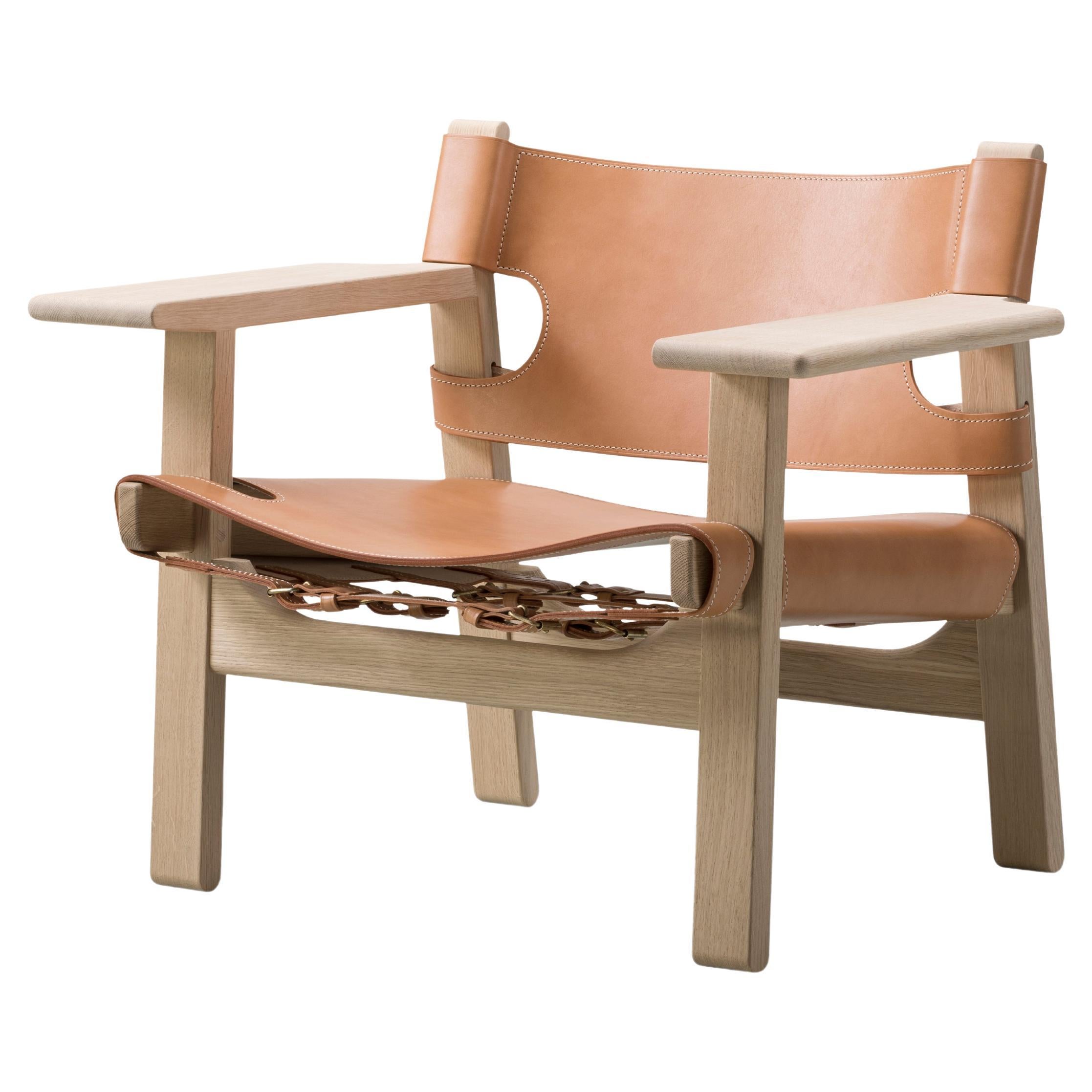 Chaise espagnole en cuir naturel/chêne moulé par Børge Mogensen pour Fredericia en vente