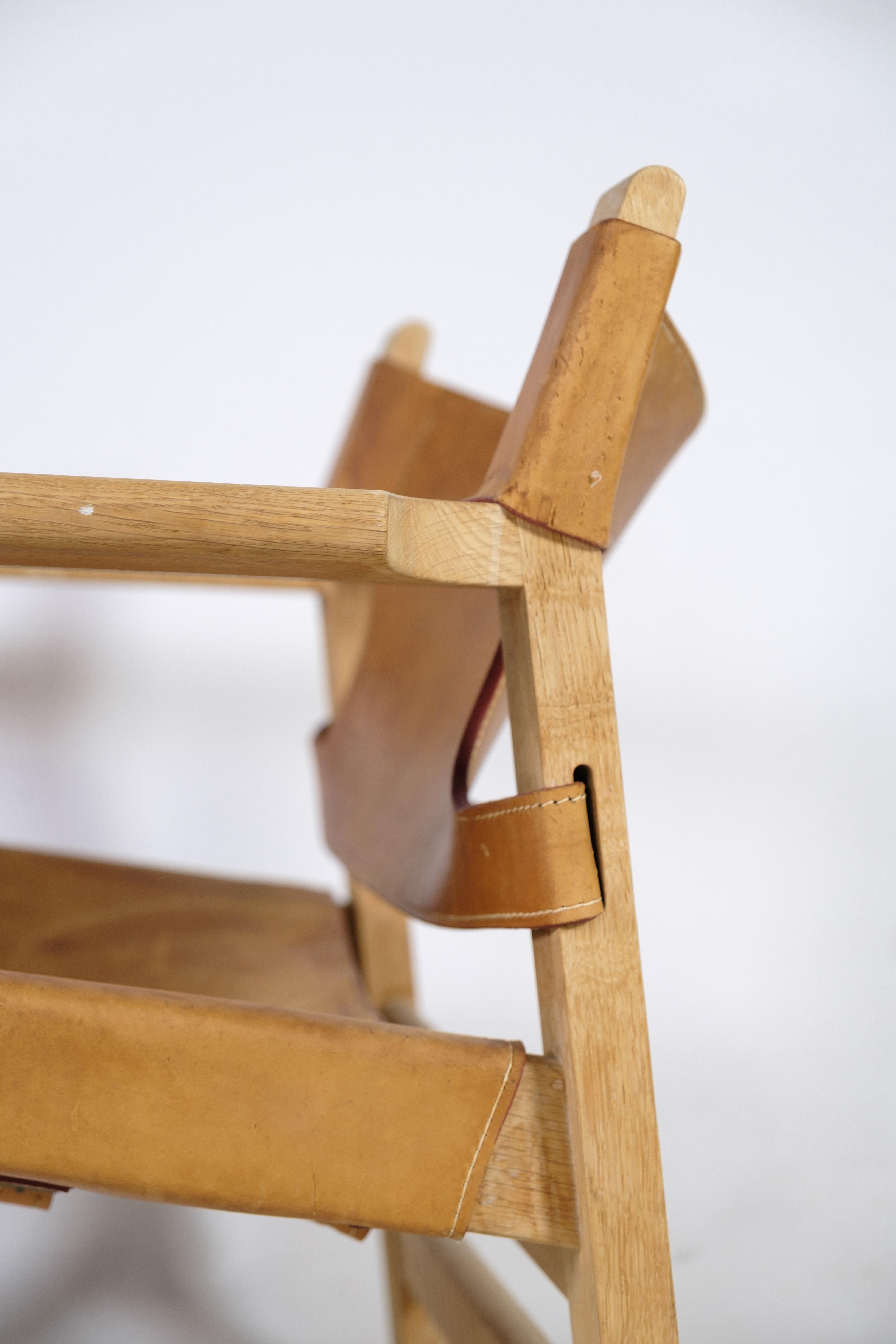 Mid-Century Modern Spanish Chair Model BM2226 With Patinated Leather Designed by Børge Mogensen For Sale