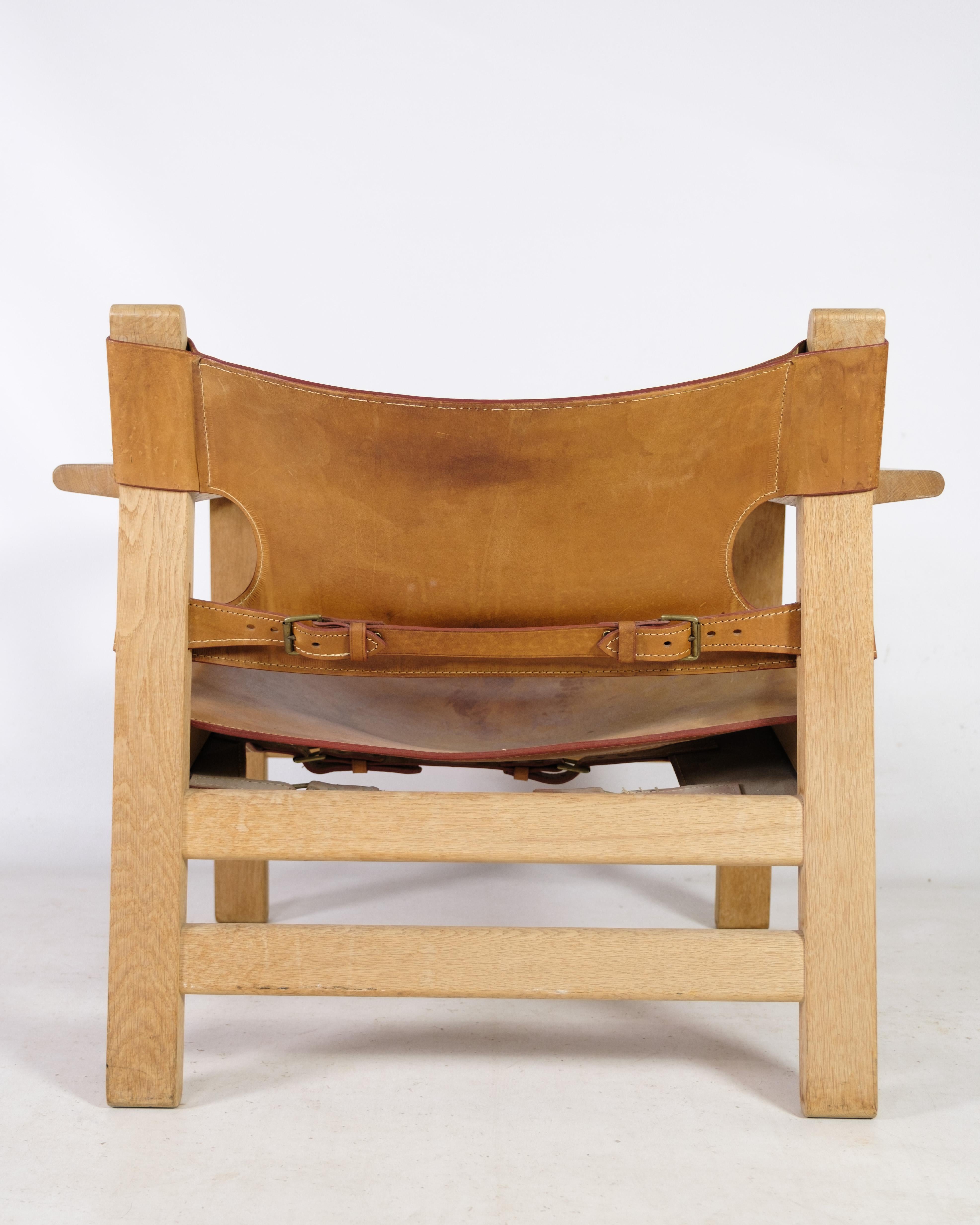 Danish Spanish Chair Model BM2226 With Patinated Leather Designed by Børge Mogensen For Sale
