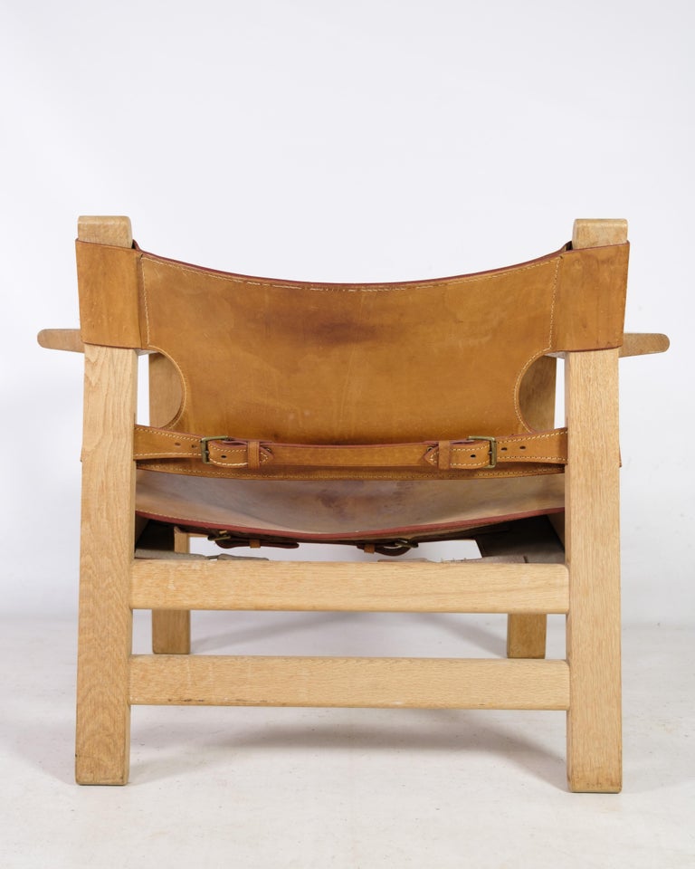 Danish Spanish Chair, Model BM2226, Patinated Leather, Designed by Børge Mogensen For Sale