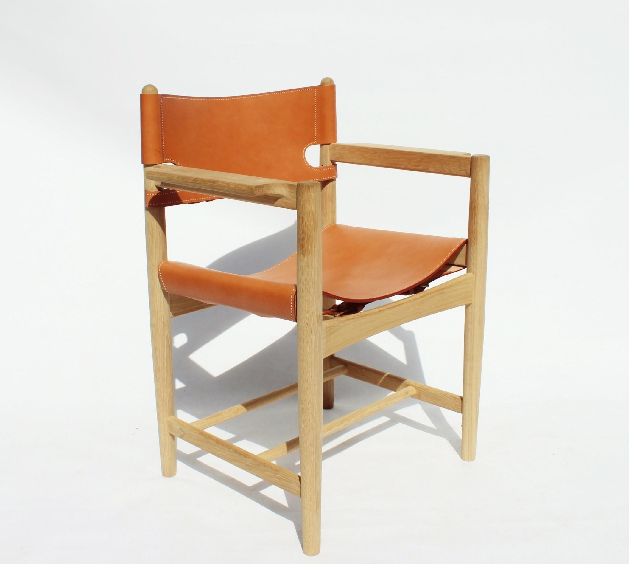 Scandinavian Modern Spanish Dining Chair with Armrests, Model 3238, by Børge Mogensen