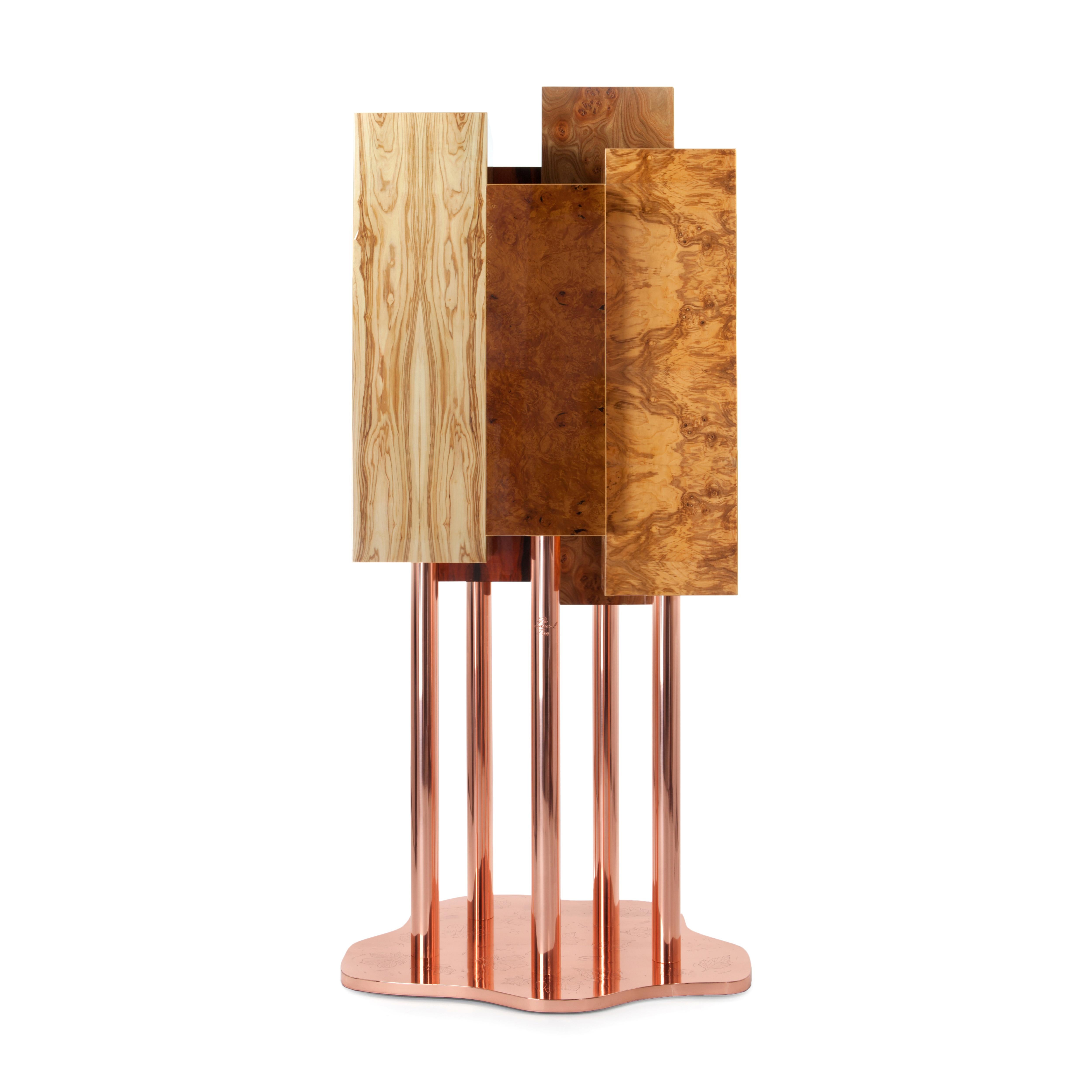 Modern Special Tree Cabinet, Woods and Copper, InsidherLand by Joana Santos Barbosa For Sale