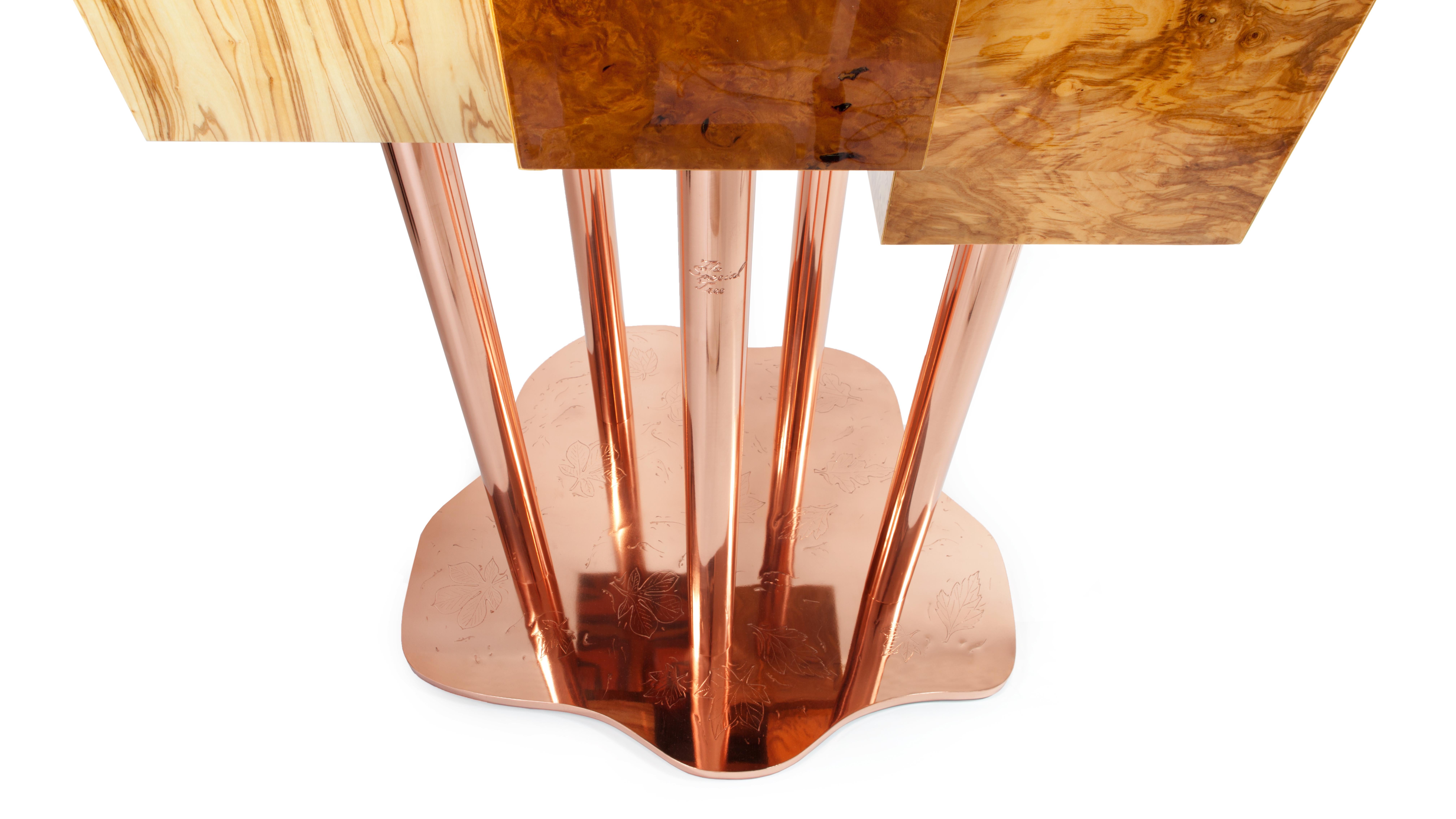 Polished Special Tree Cabinet, Woods and Copper, InsidherLand by Joana Santos Barbosa For Sale