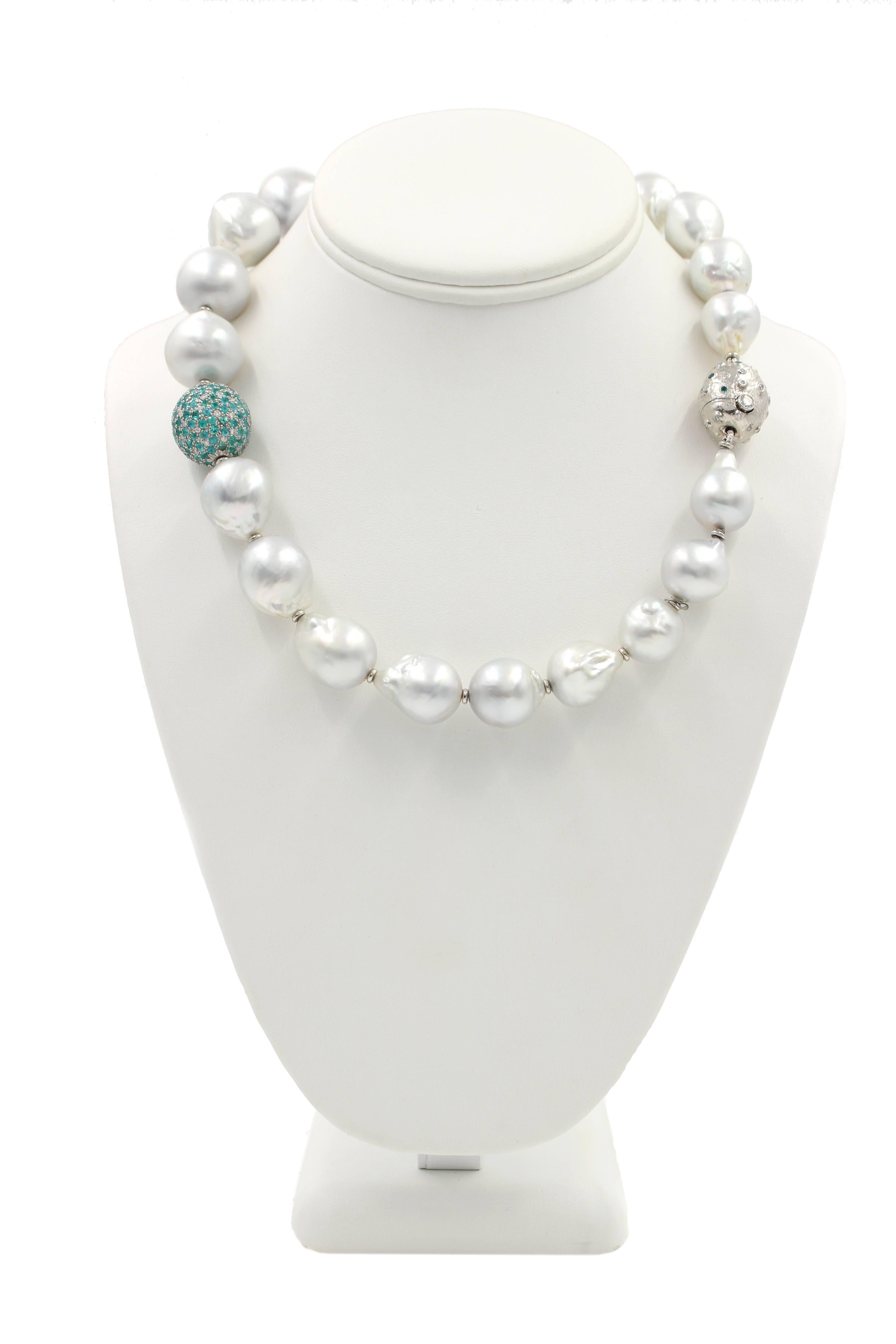 The Spectacular Necklace with South Sea Pearls, Paraiba Tourmalines, Diamonds In New Condition For Sale In Santa Fe, NM