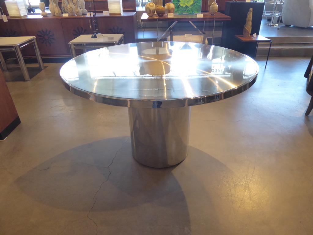 Post-Modern The Speer Table by Brueton in Polished and Spun-Brushed Stainless Steel