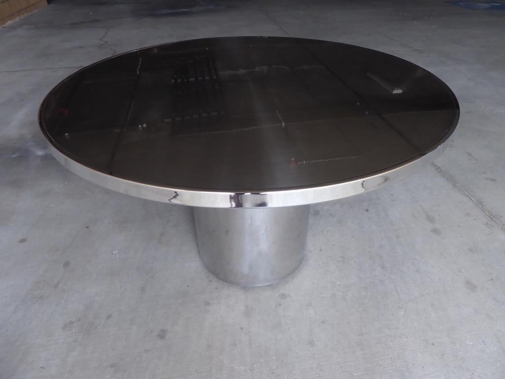 The Speer Table by Brueton in Polished and Spun-Brushed Stainless Steel In Good Condition In Palm Springs, CA
