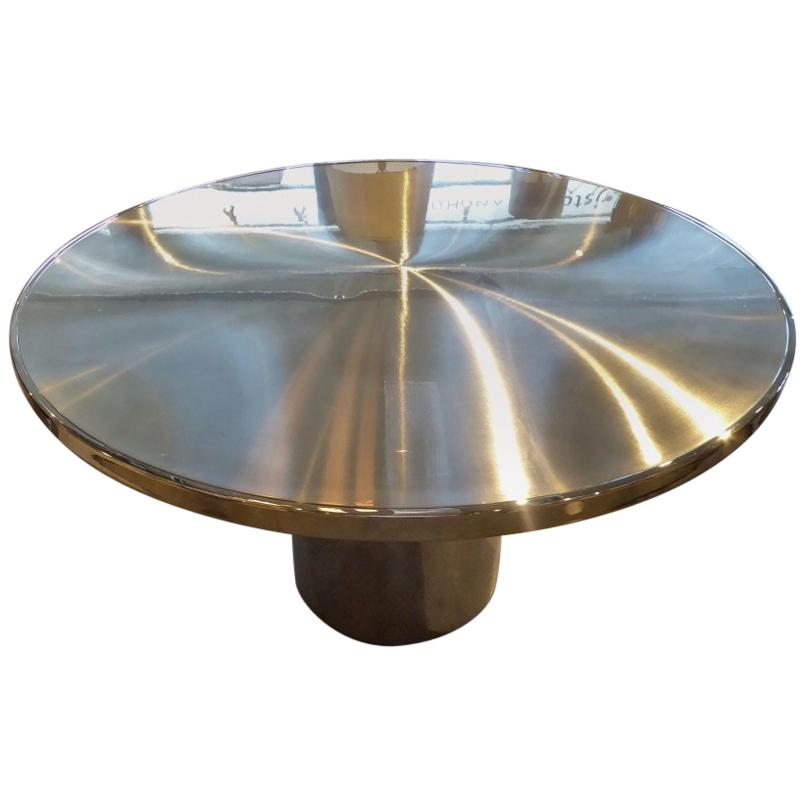 The Speer Table by Brueton in Polished and Spun-Brushed Stainless Steel