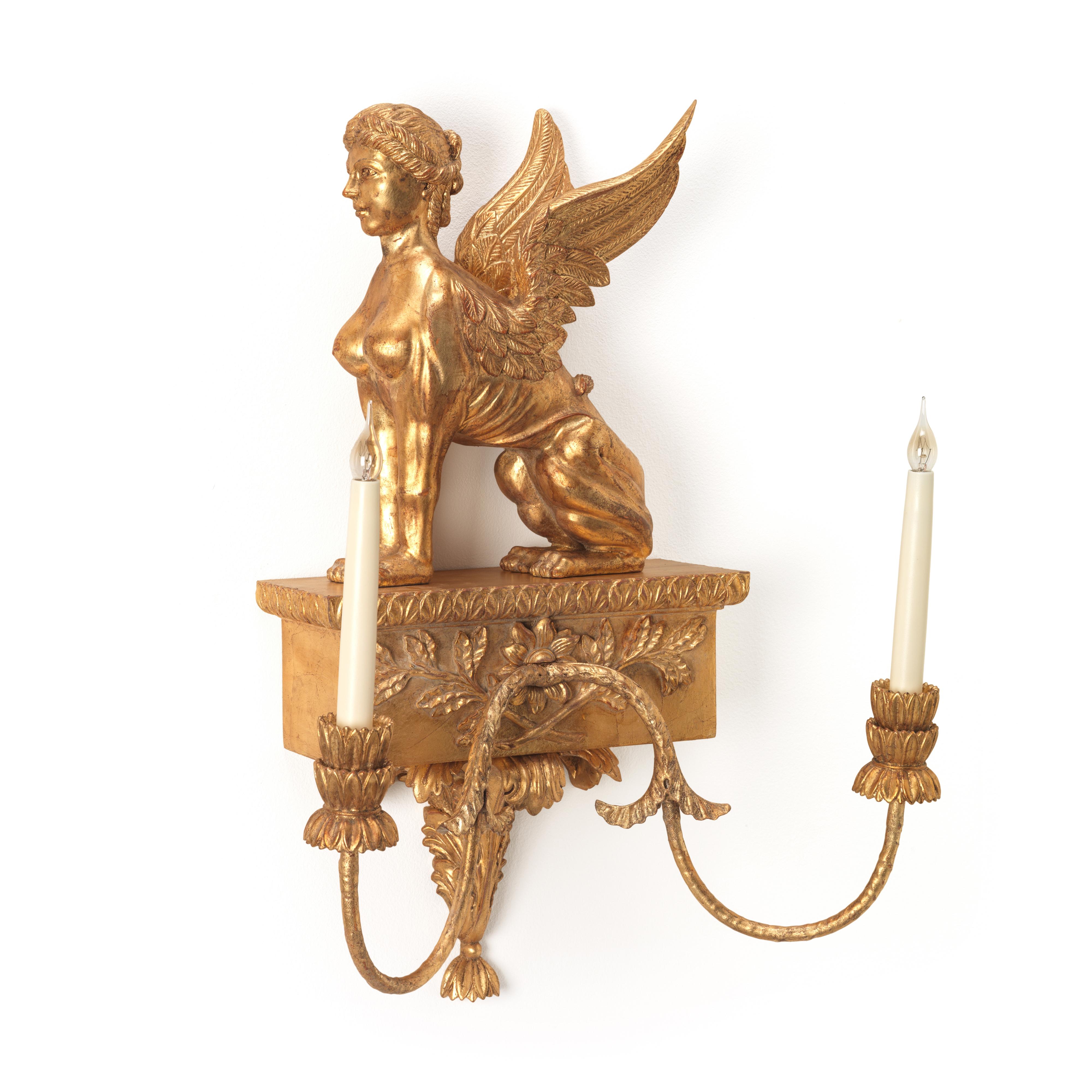 Hand-Carved The Sphynx Wall Light For Sale