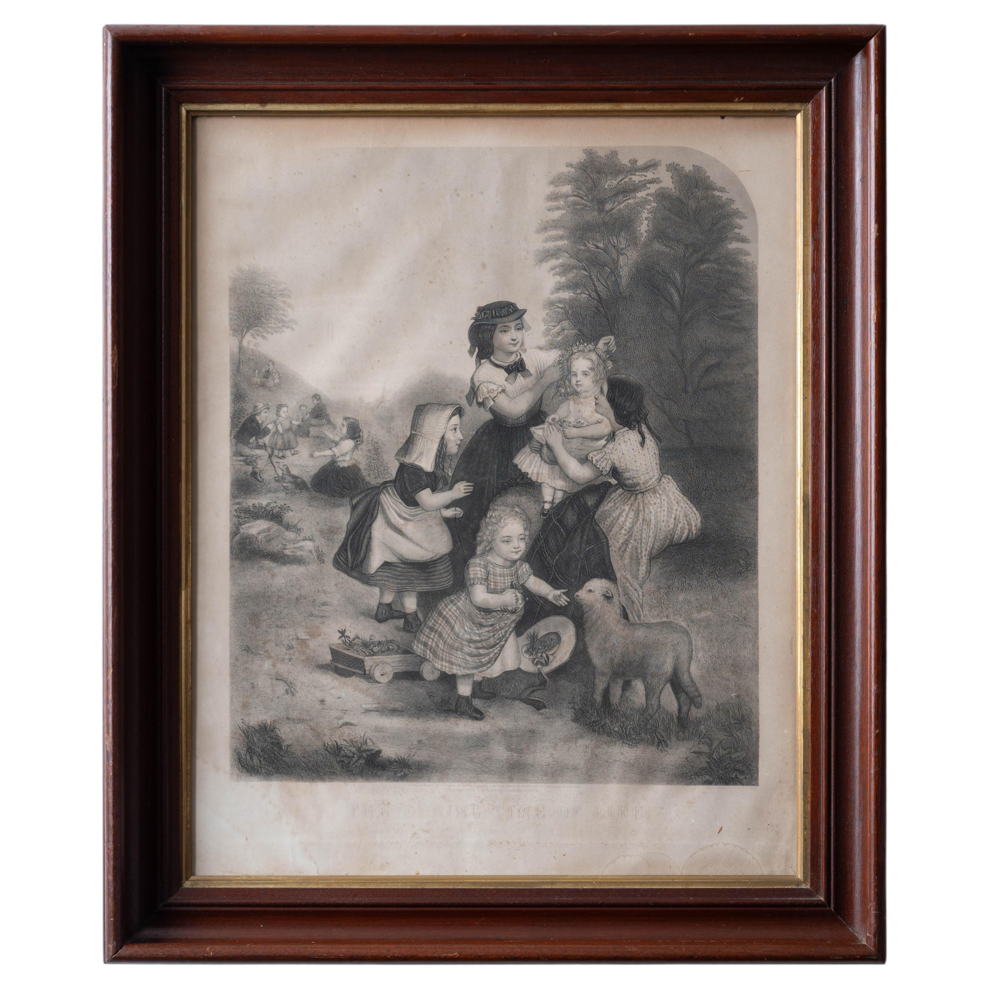 The Spring Time of Life Engraving by G. Bather, c.1868 For Sale