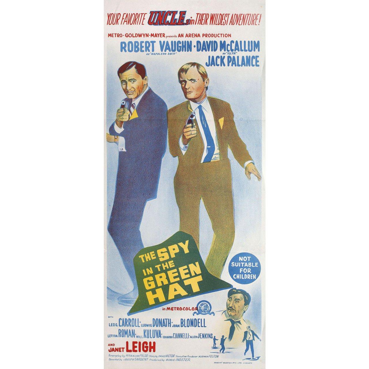 Original 1967 Australian daybill poster for the film “The Spy in the Green Hat” directed by Joseph Sargent with Robert Vaughn / David McCallum / Jack Palance / Janet Leigh. Very good-fine condition, folded. Many original posters were issued folded