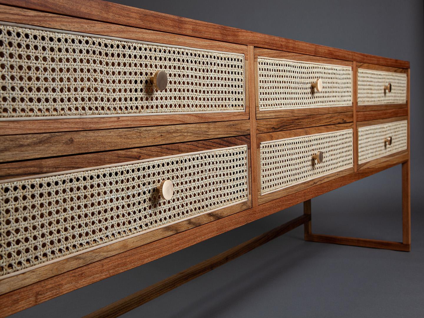 Hand-Crafted The Square Dresser. Brazilian Solid Wood and Natural Straw For Sale