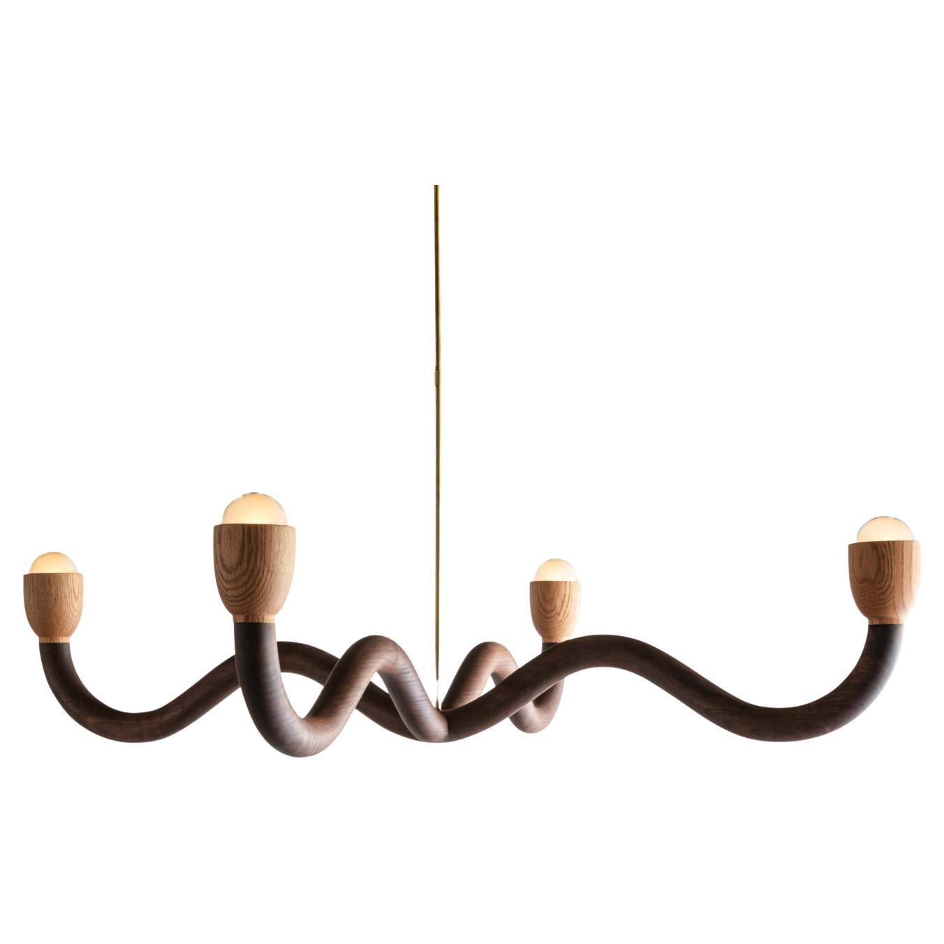 Squiggle Chandelier / Hand sculpted Walnut & Red Oak For Sale