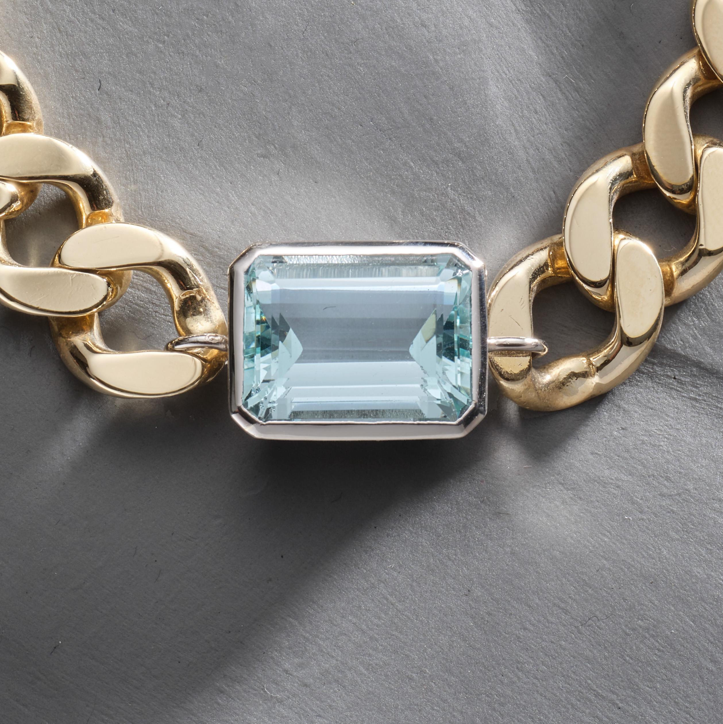 Emerald Cut The Standard - 9ct Gold, Platinum and 16.50ct Aquamarine Curb Bracelet For Sale