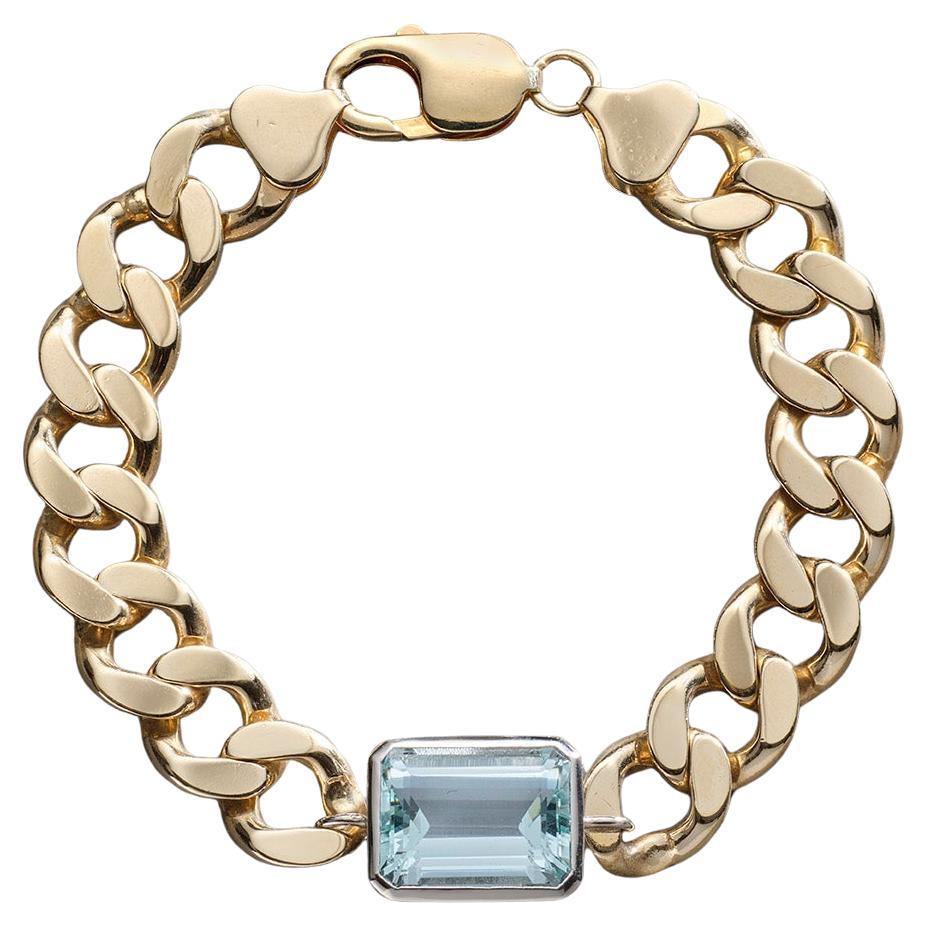 The Standard - 9ct Gold, Platinum and 16.50ct Aquamarine Curb Bracelet