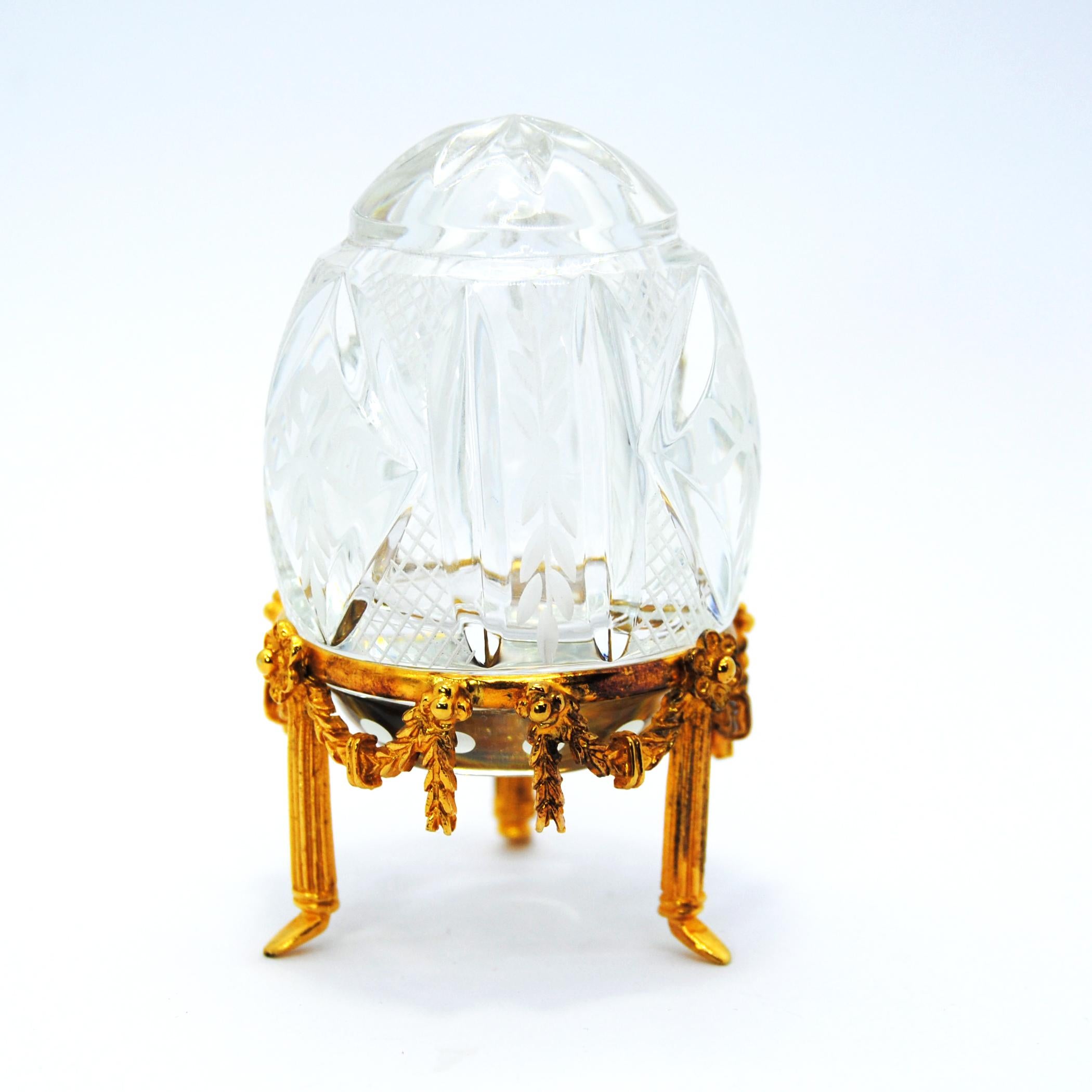 Empire Star of the North Faberge Egg Crystal with Sterling Silver Gold-Plated Base