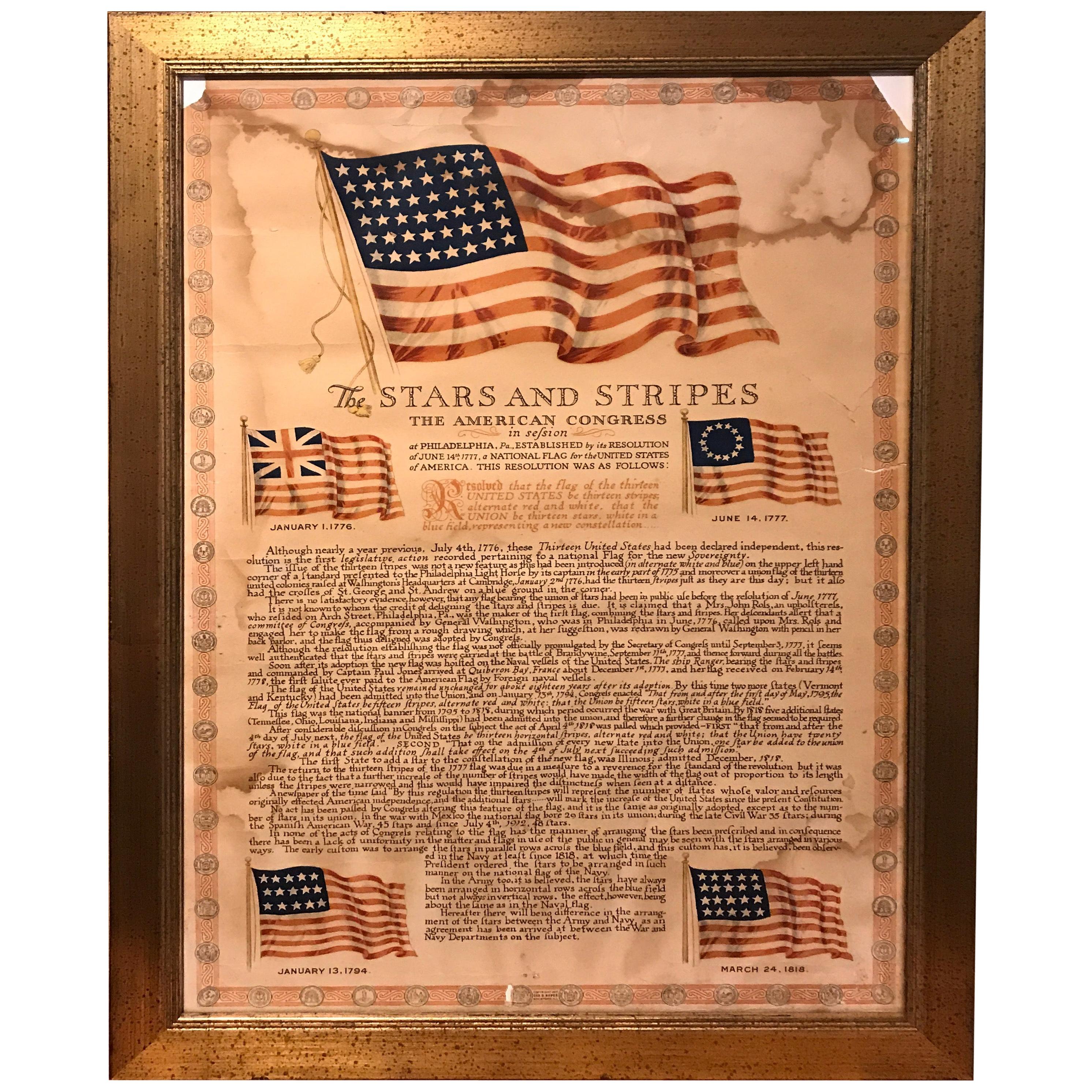 The Stars and Stripes circa 1917 by Geo D.Roper, Rockford, IL 48 Star Flag For Sale