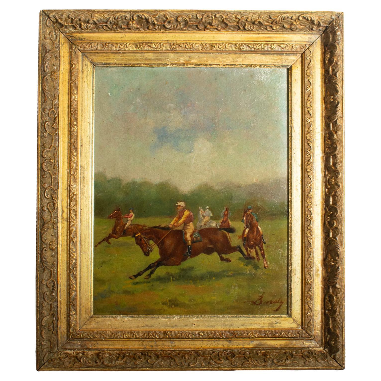 The Start of the Race - French School, 19th Century Oil on Panel For Sale