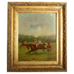 Antique The Start of the Race - French School, 19th Century Oil on Panel