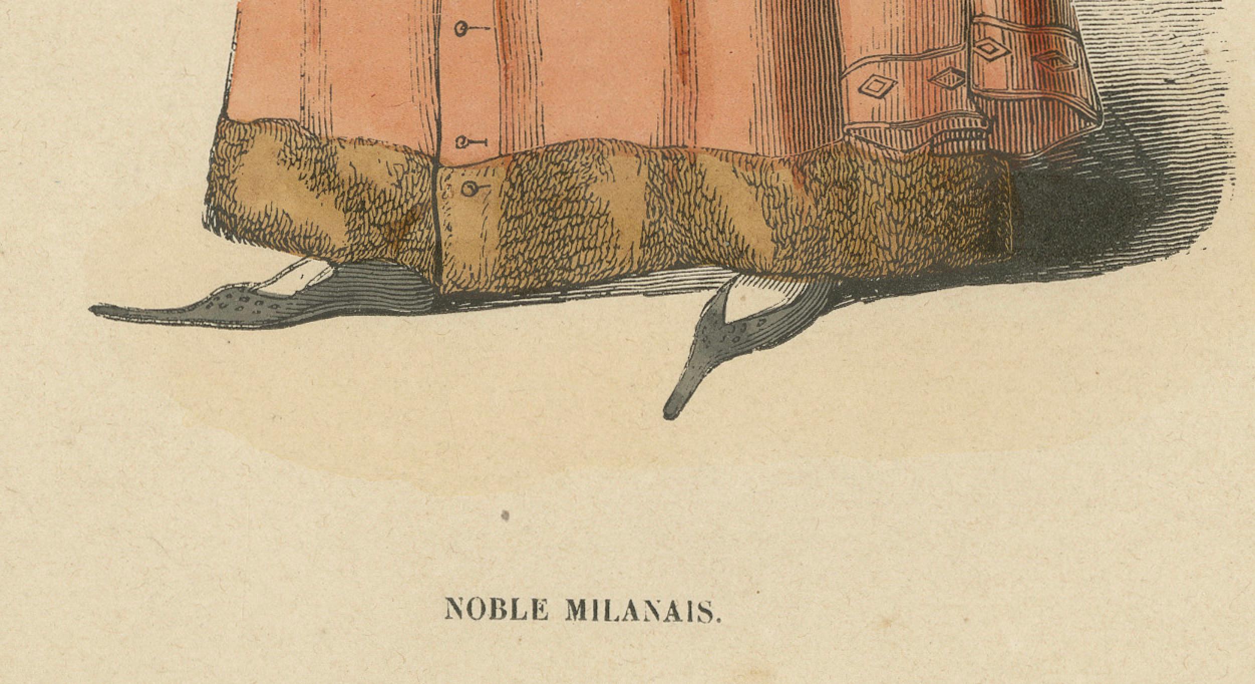 La statura di un nobile milanese: Una rappresentazione litografica artistica, 1847 In condizioni buone in vendita a Langweer, NL