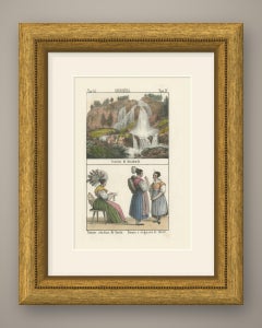 The Staubbach Falls and Women of Schwyz and Altdorf, Hand Colored, 1842