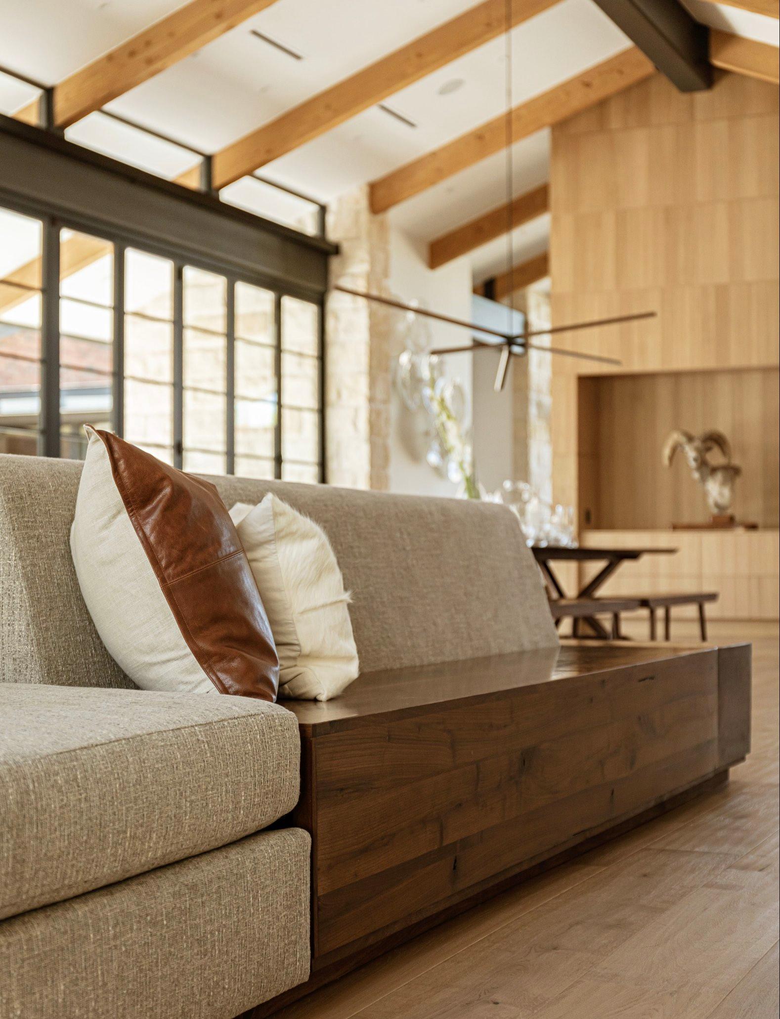 The Stewart Sectional by XAWD in Gray Tweed & Walnut In New Condition For Sale In Phoenix, AZ