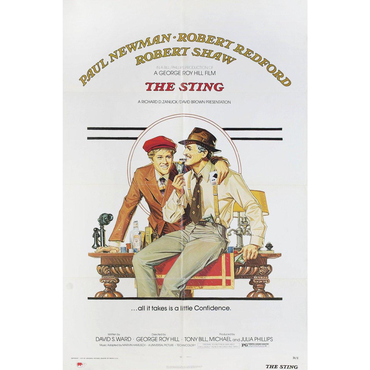 Original 1973 U.S. one sheet poster by Richard Amsel / Bill Gold for the film ‘The Sting’ directed by George Roy Hill with Paul Newman / Robert Redford / Robert Shaw / Charles Durning. Very good-fine condition, folded. Many original posters were