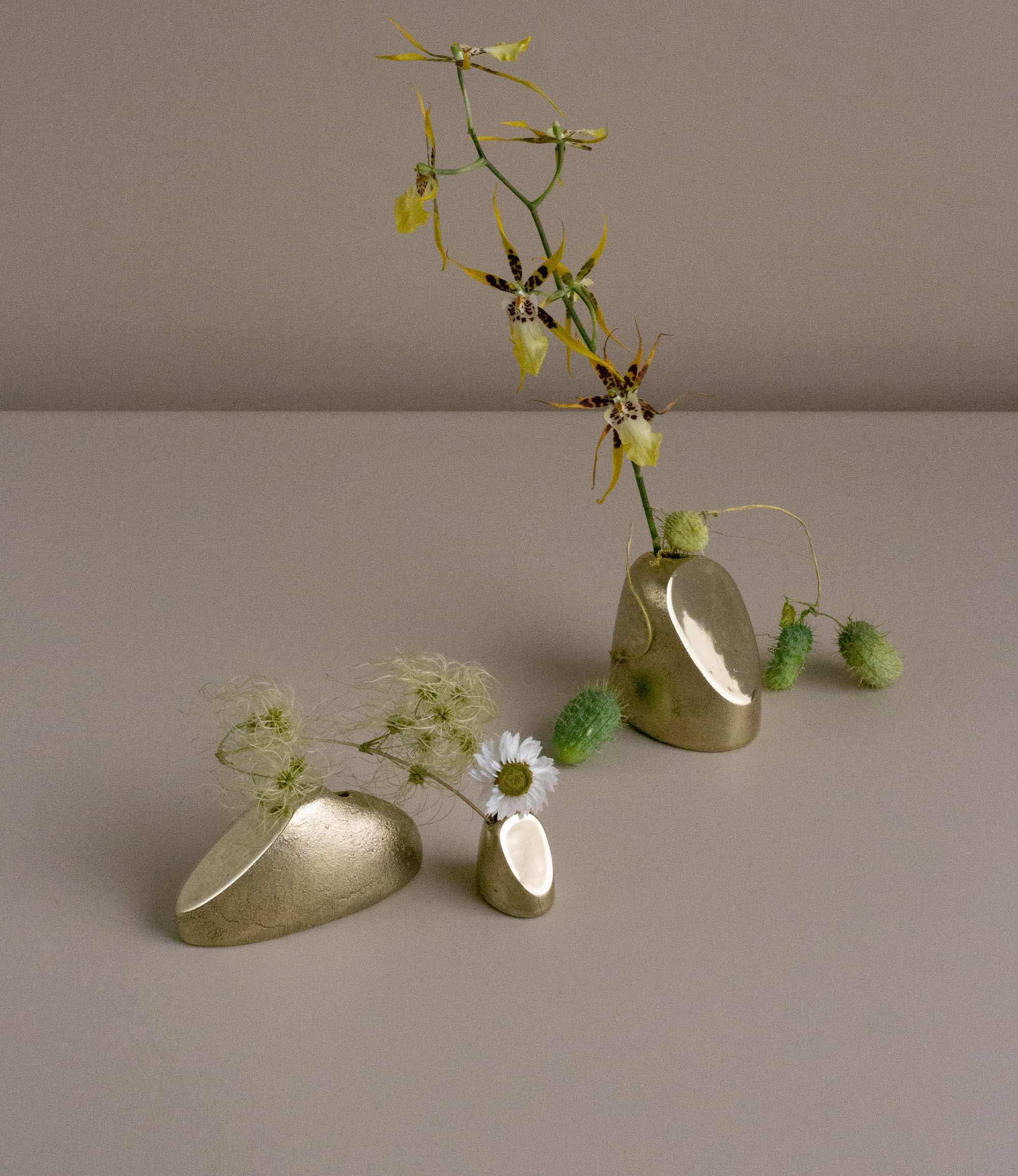 Contemporary The Stone and The Pebble 'Set of 1' Bronze Flower Accessories For Sale