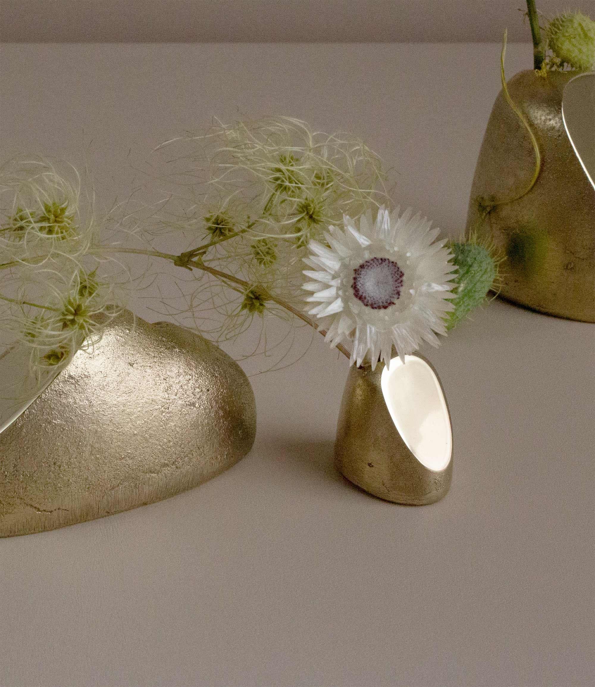 Modern Stone and The Pebble 'Set of 3' Bronze Flower Accessories For Sale