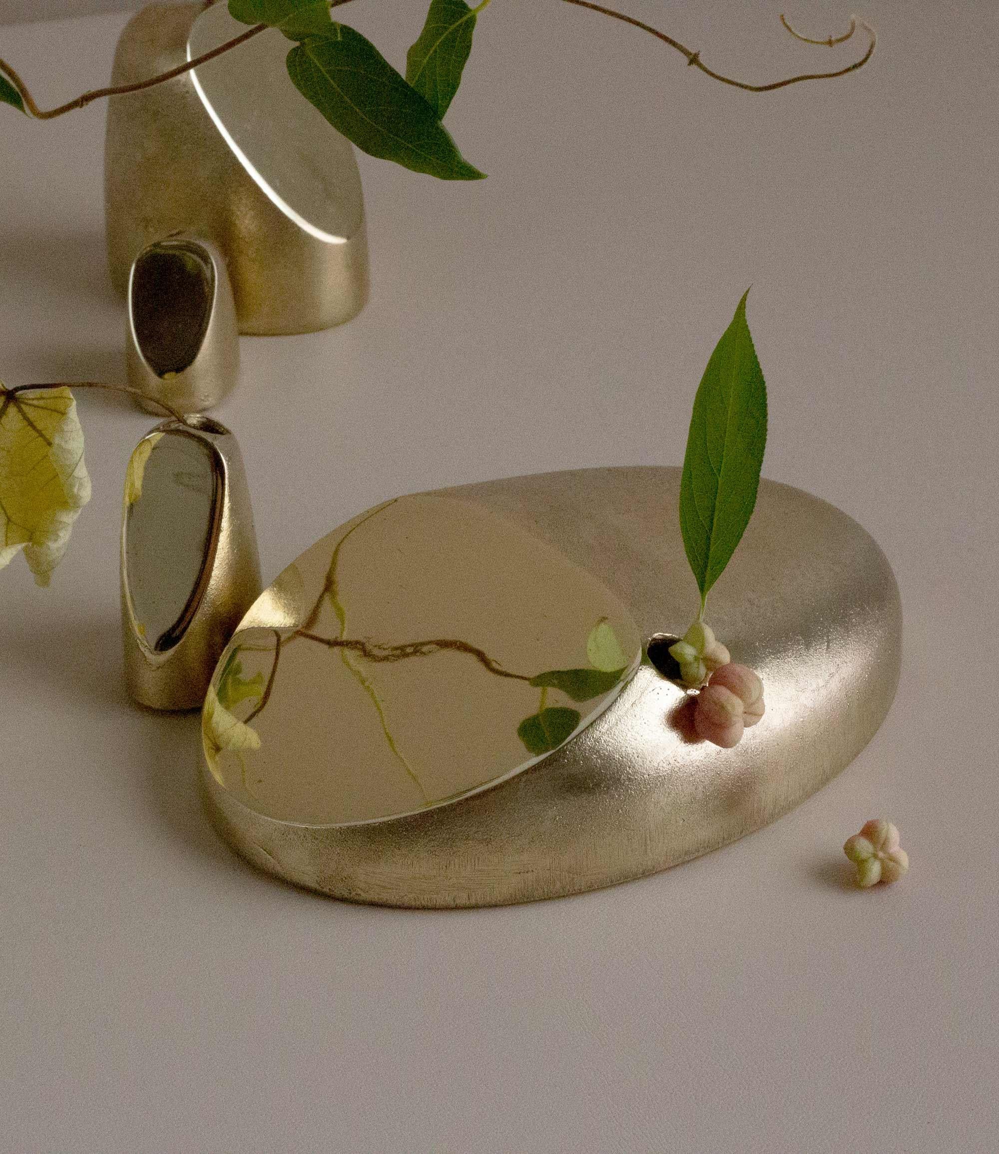 Modern Stone and the Pebble 'Set of 5' Bronze Flower Accessories For Sale