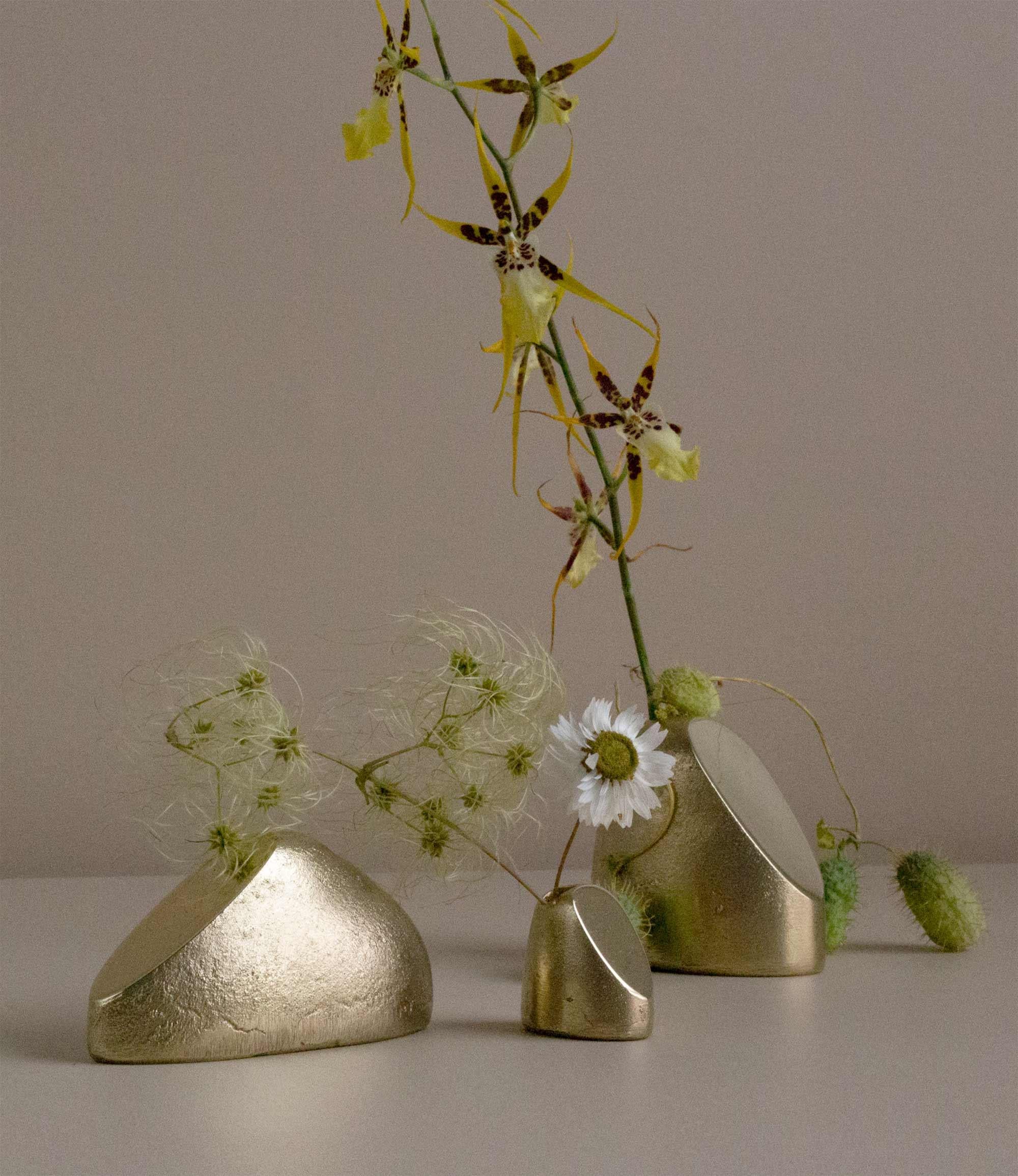 Contemporary Stone and the Pebble 'Set of 5' Bronze Flower Accessories