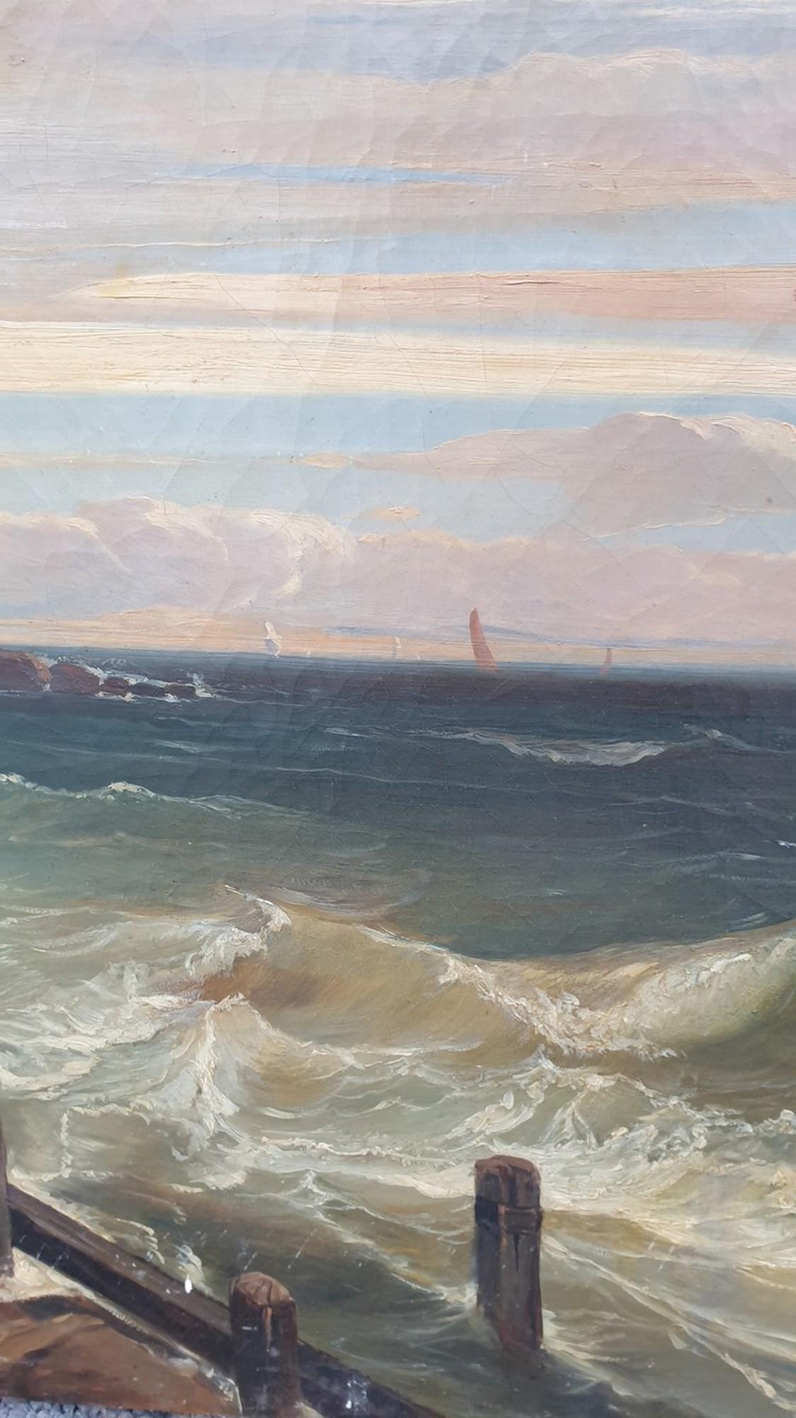 La tempête, huile sur toile, XIXe siècle en vente 2