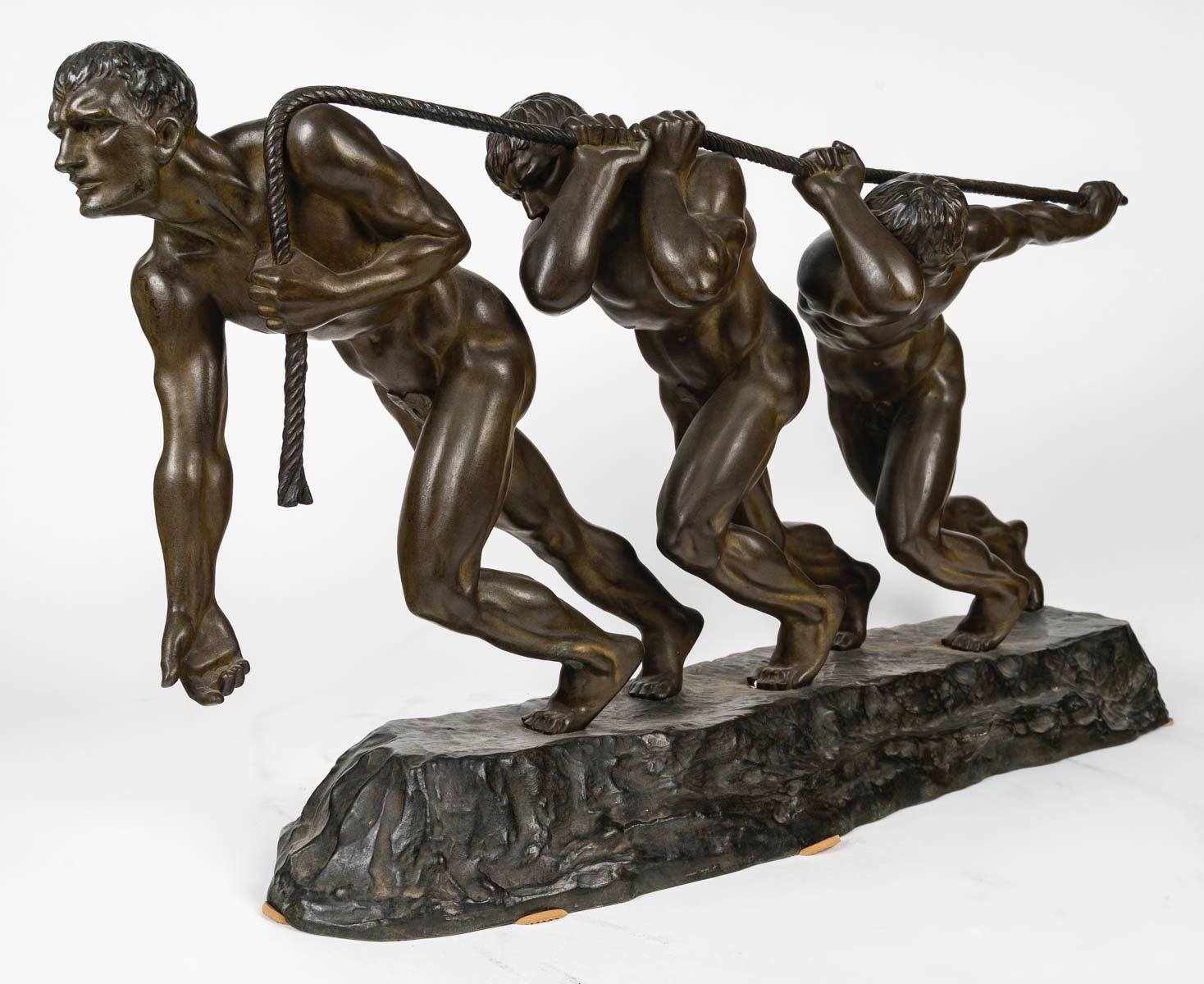 La Fuerza, Grupo de bronce de Maurice Guiraud-Rivière (1881-1947), hacia 1930 Art Decó en venta
