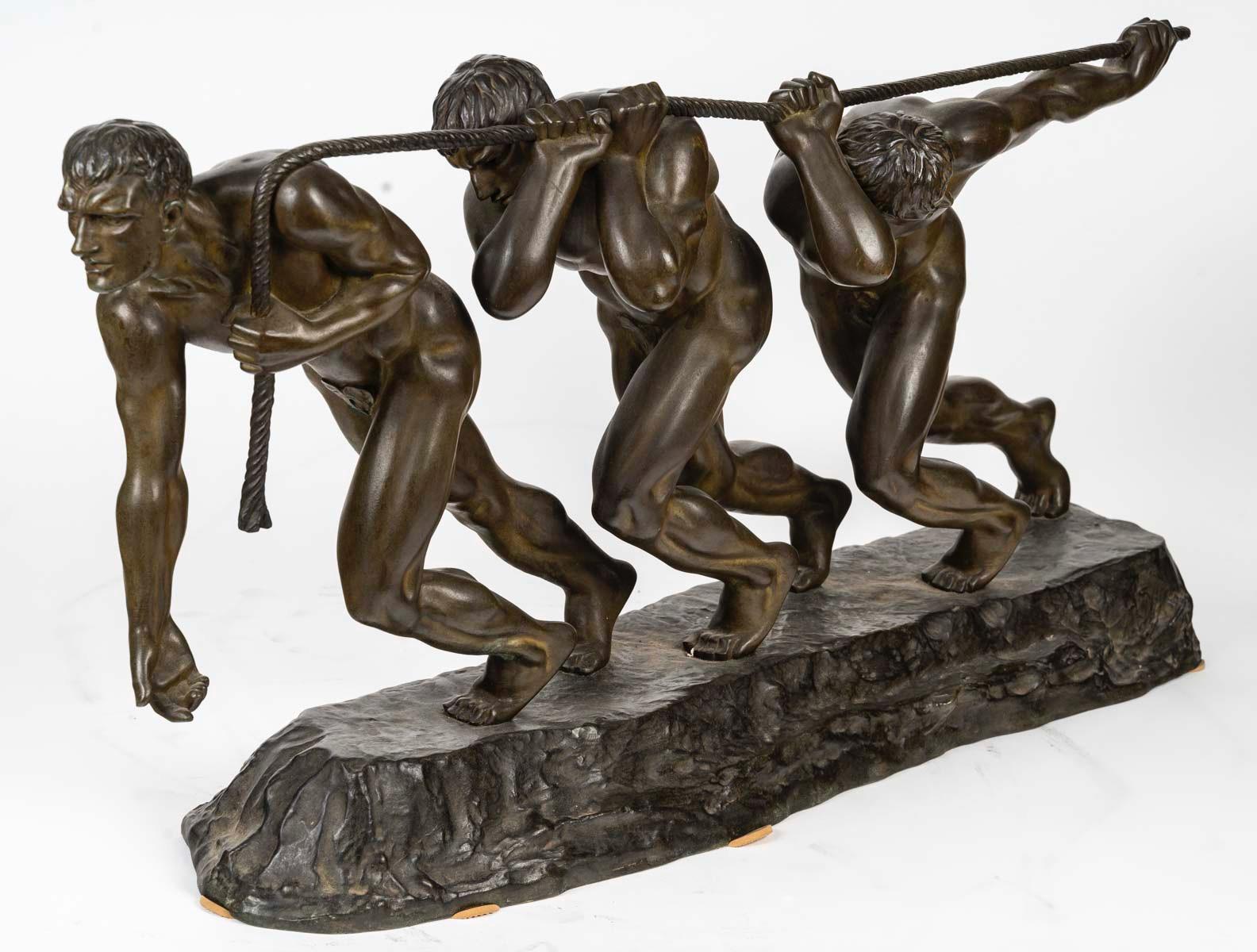 La Fuerza, Grupo de bronce de Maurice Guiraud-Rivière (1881-1947), hacia 1930 Francés en venta