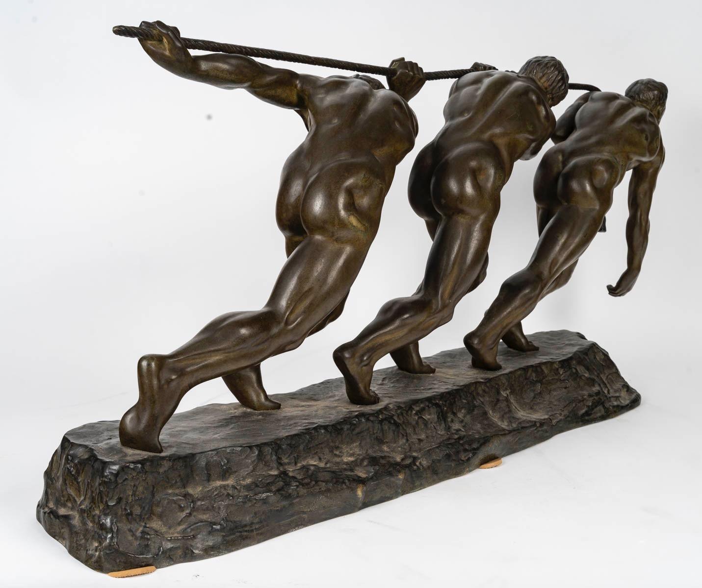 La Fuerza, Grupo de bronce de Maurice Guiraud-Rivière (1881-1947), hacia 1930 en Bueno estado para la venta en Saint-Ouen, FR